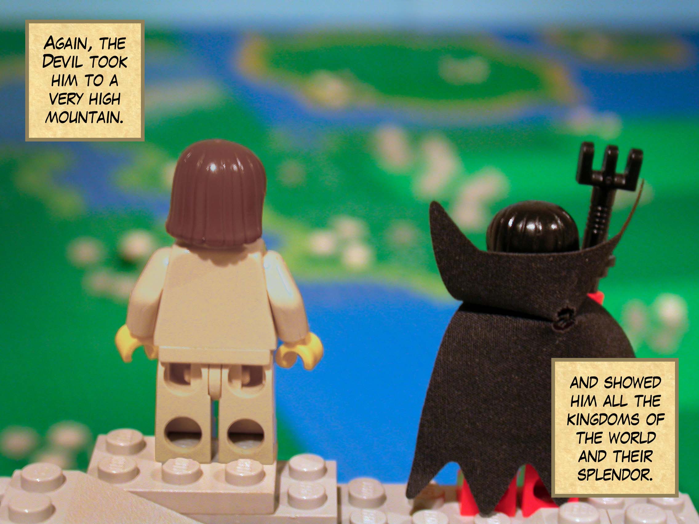 Again, the Devil took him to a very high mountain, and showed him all the kingdoms of the world and their splendor.<br>
