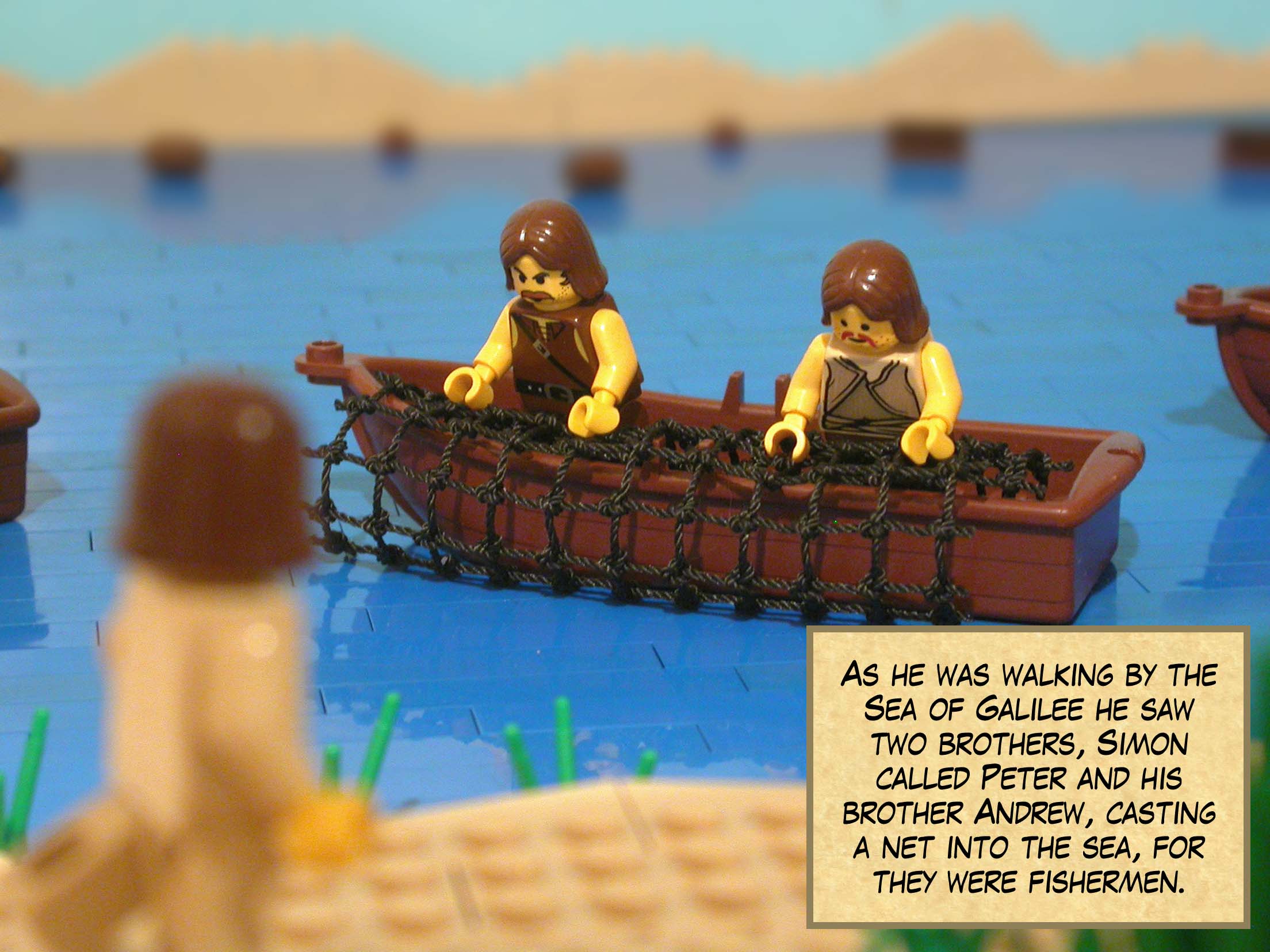 As he was walking by the Sea of Galilee he saw two brothers, Simon called Peter and his brother Andrew, casting a net into the sea, for they were fishermen.