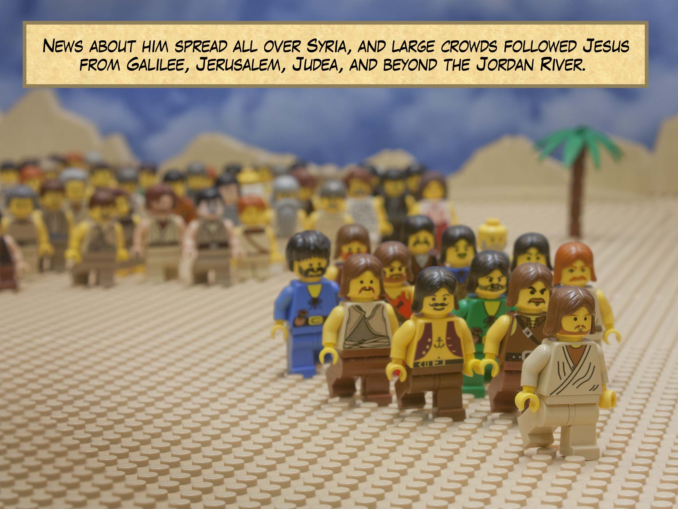 Jesus came down and stood on a level place, and a great number of people from all over Judea, from Jerusalem, and from the coast of Tyre and Sidon came to hear him. Lifting his eyes, he said to them, 'I say to you who are listening...'