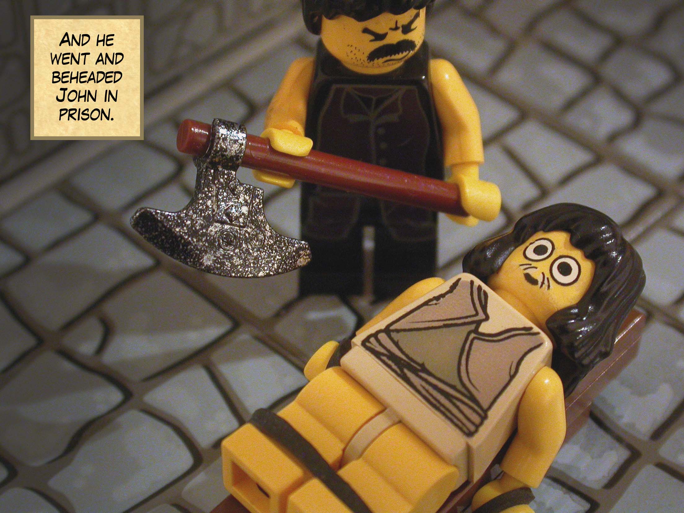 The executioner brought John's head on a platter and gave it to the girl.