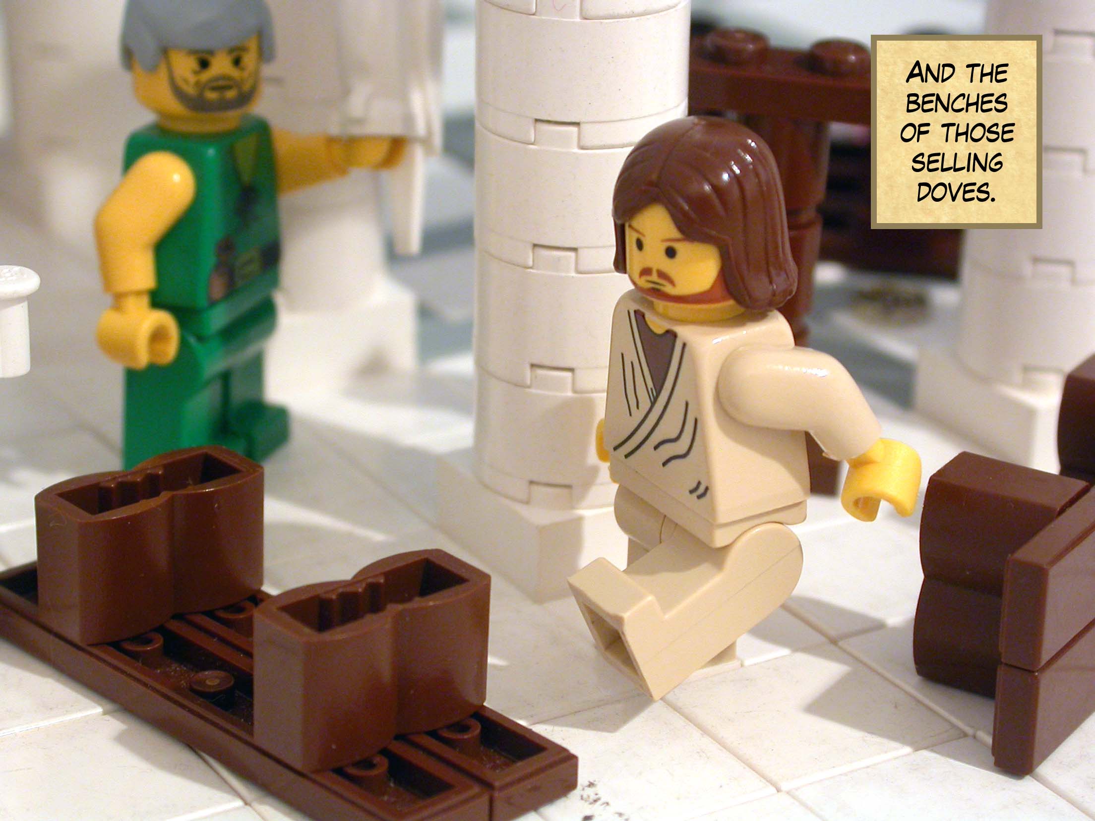 And the benches of those selling doves.