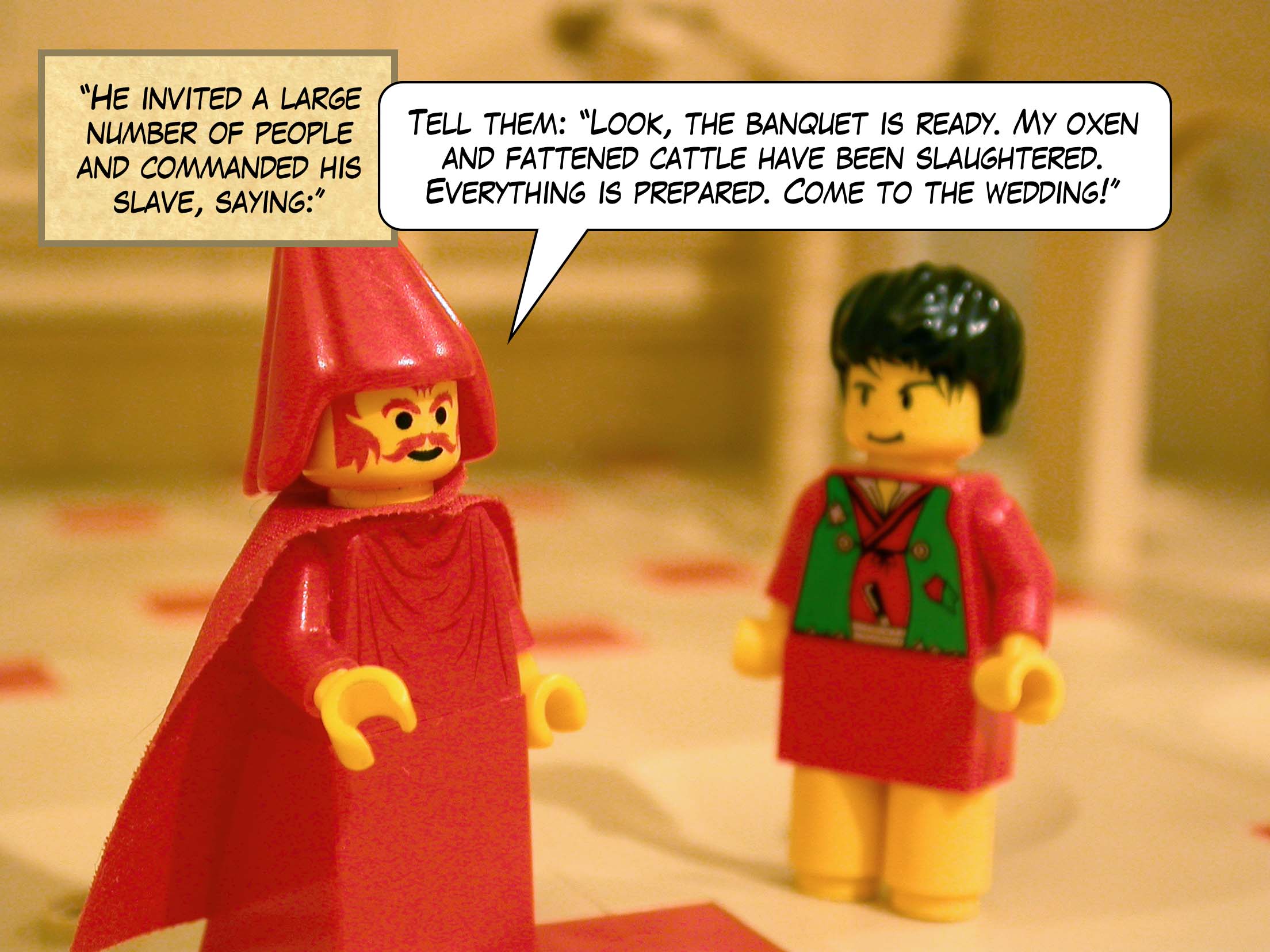 'But each one began to make excuses. The first said, "I have bought a piece of land and must go see it. Please accept my apologies."'<br>