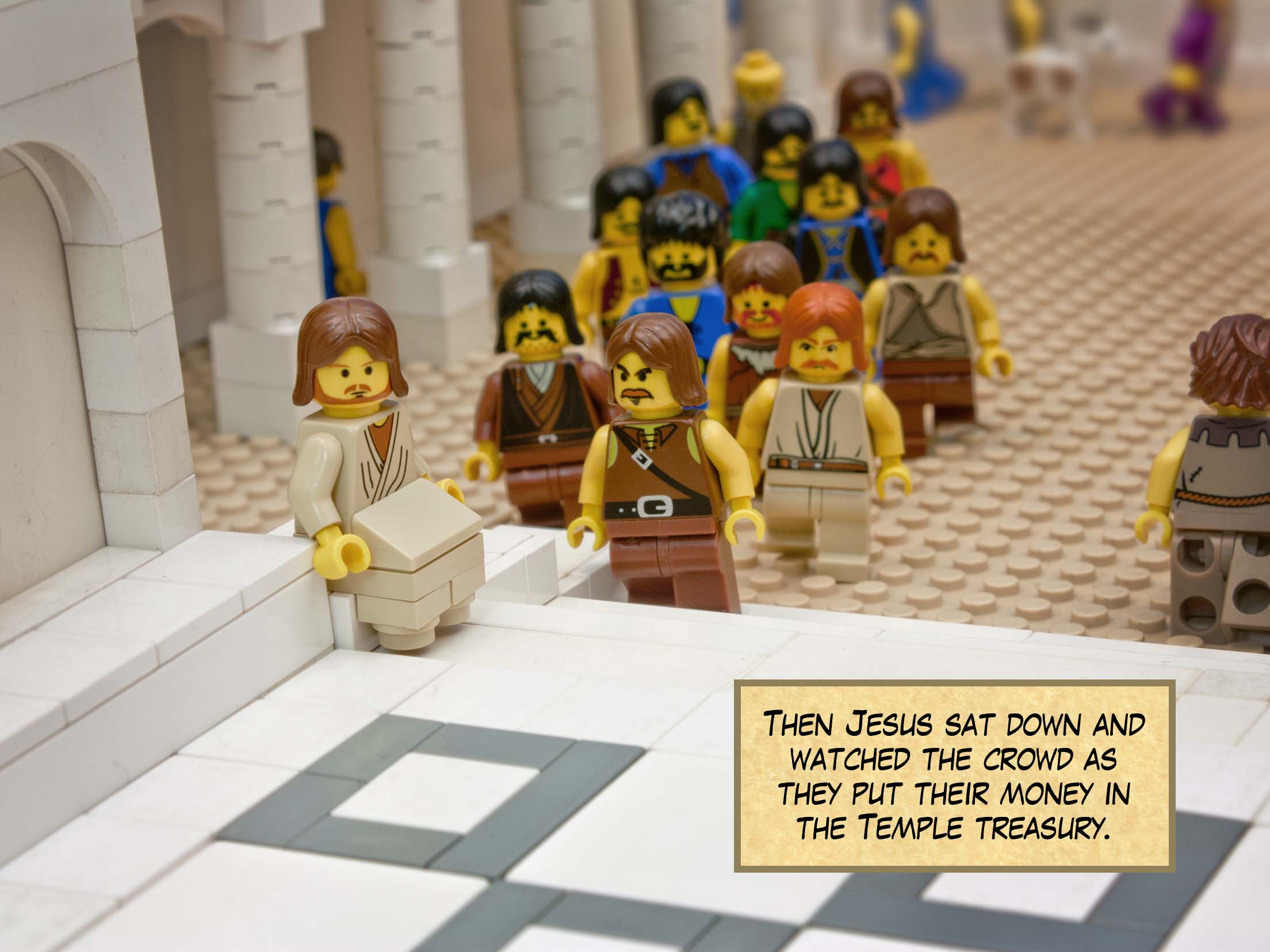 Jesus sat down opposite the treasury, and watched the crowd putting money into the treasury.