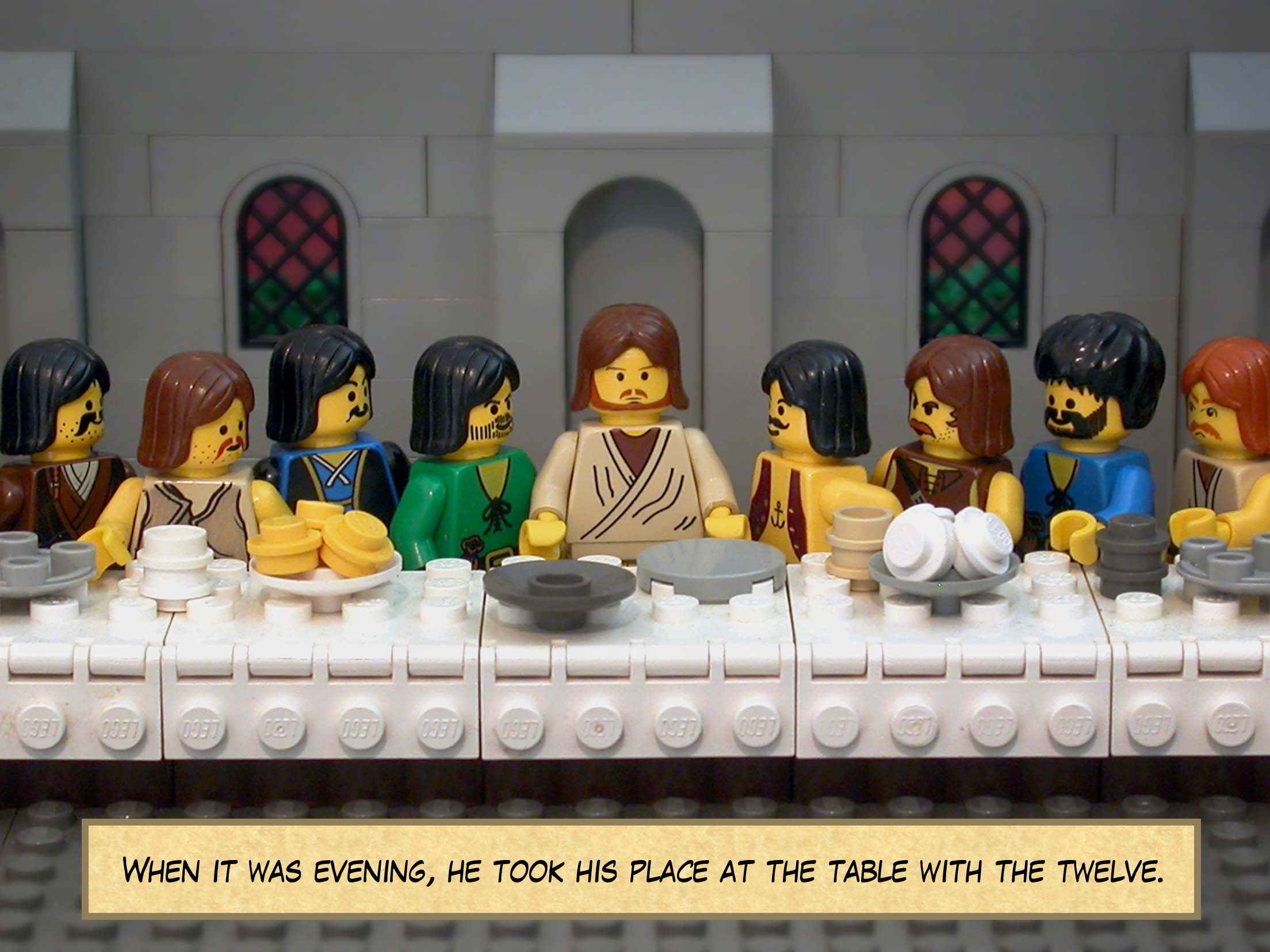 When it was evening, he took his place at the table with the twelve.