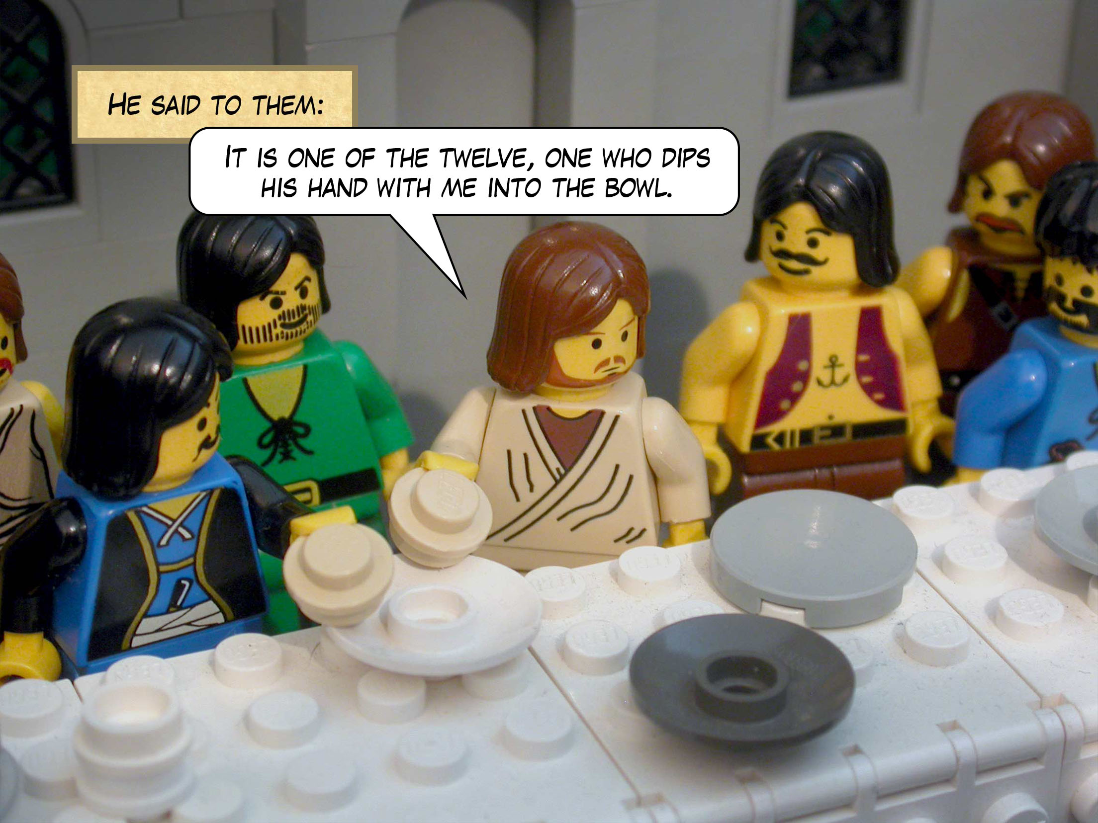 He said to them, 'It is one of the twelve, one who dips his hand with me into the bowl.'