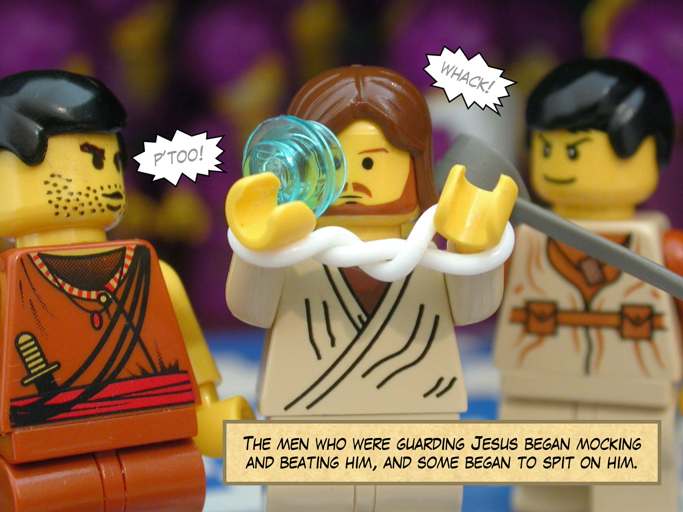 The men who were guarding Jesus began mocking and beating him, and some began to spit on him.