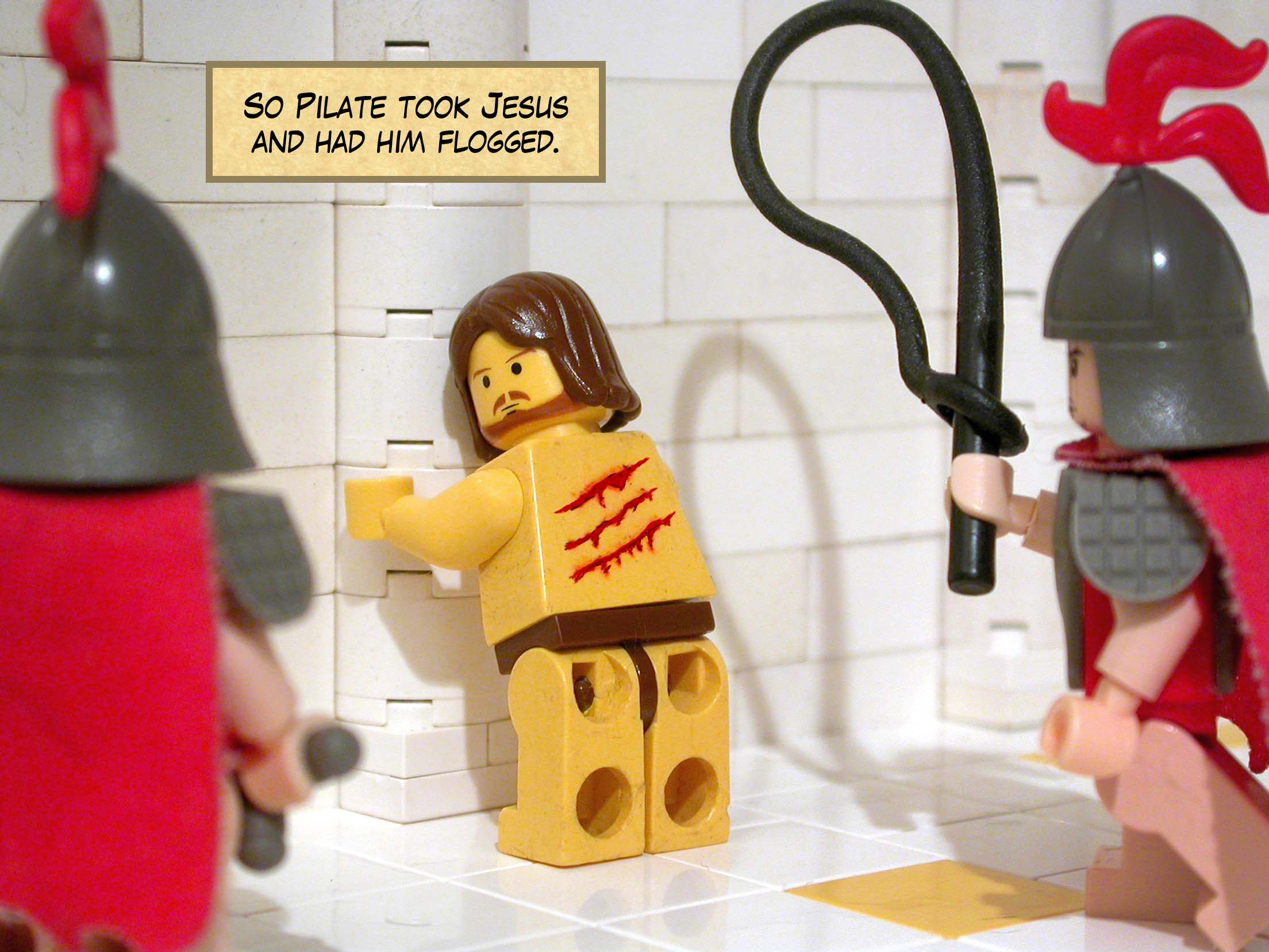 So Pilate took Jesus and had him flogged.<br>