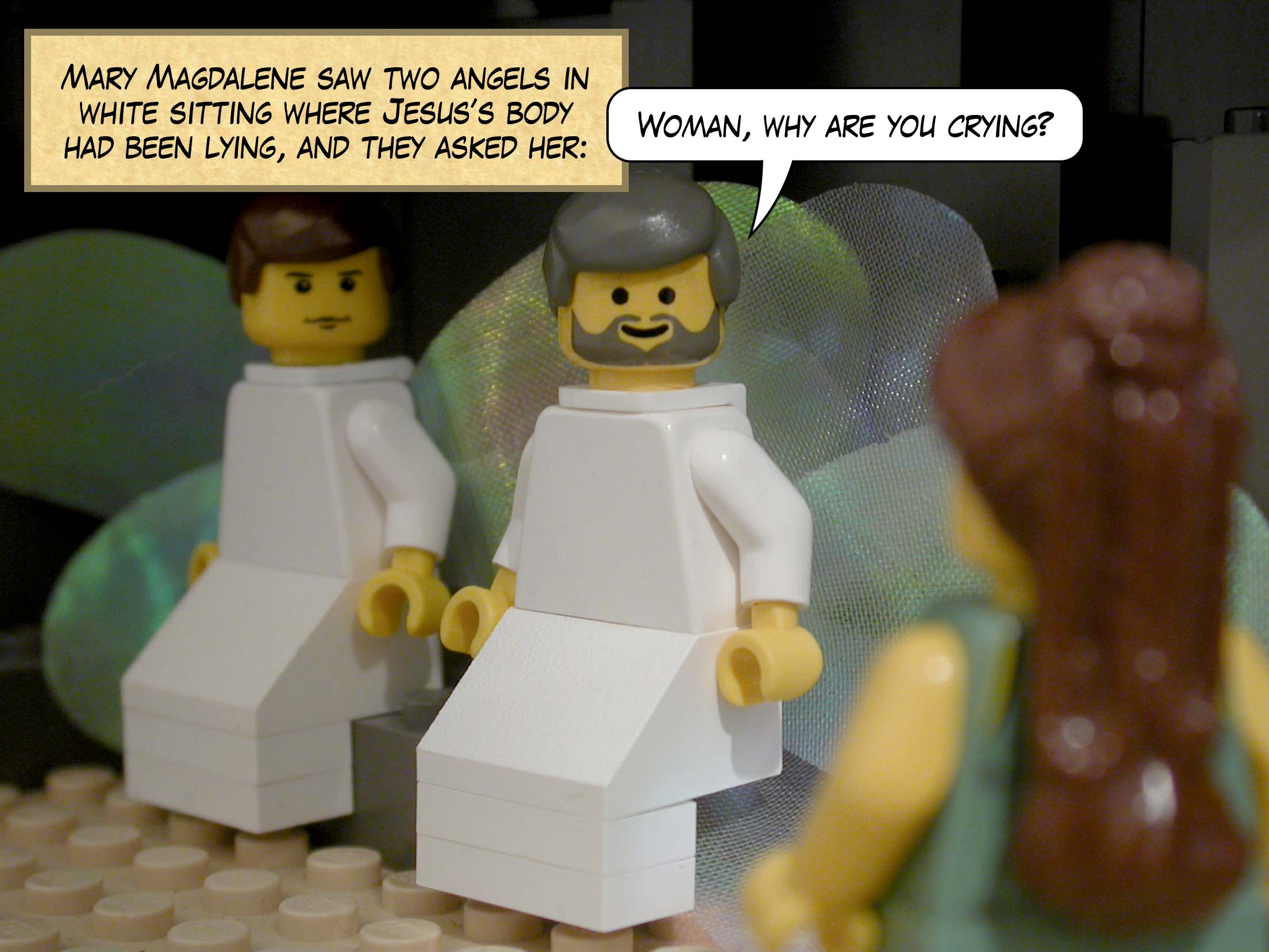 The angel said to the women, 'I know that you are looking for Jesus. Come and see the place where he was lying. Then go quickly and tell his disciples. "He has been raised from the dead."'