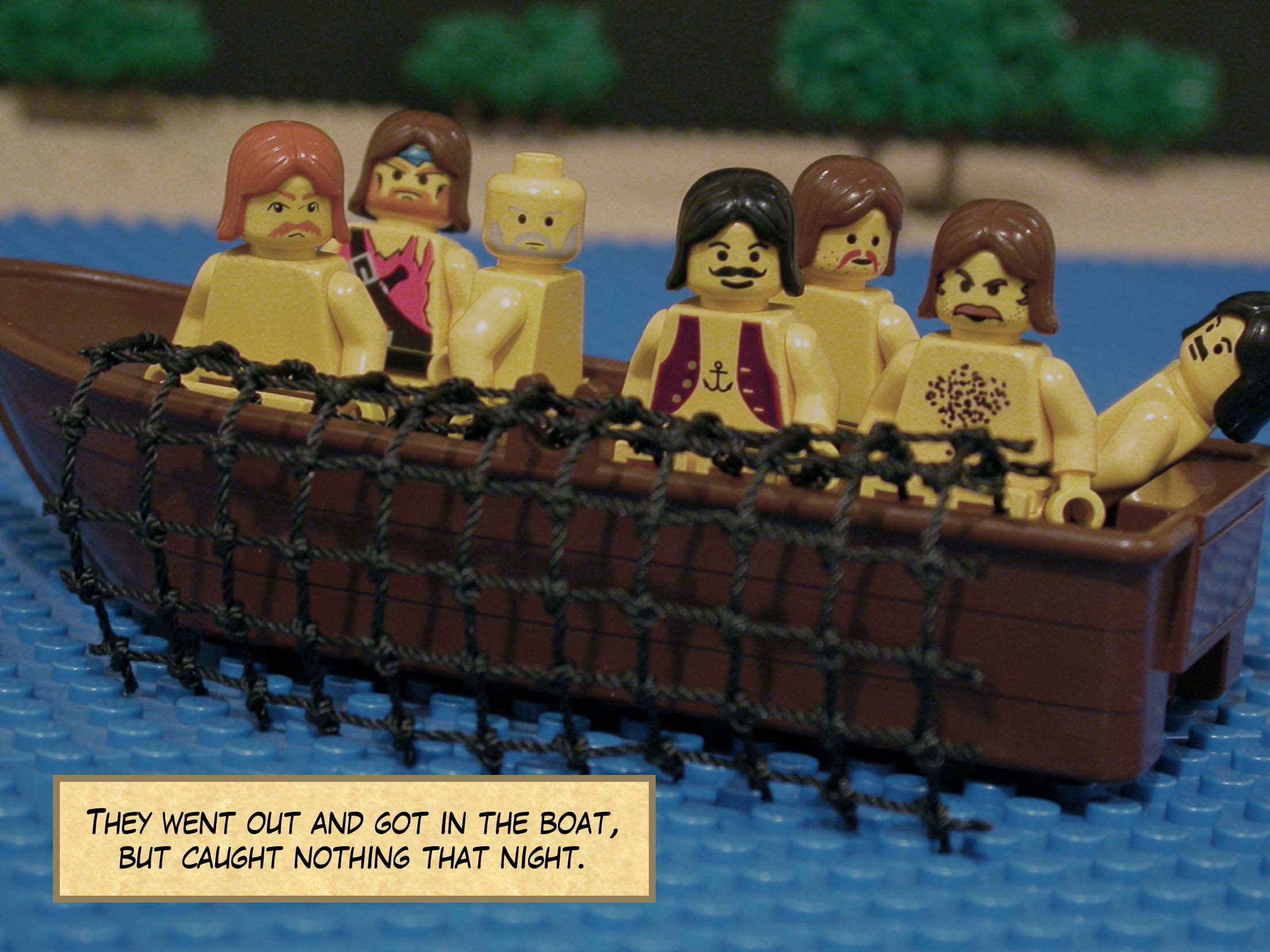 They went out and got in the boat, but caught nothing that night.<br>