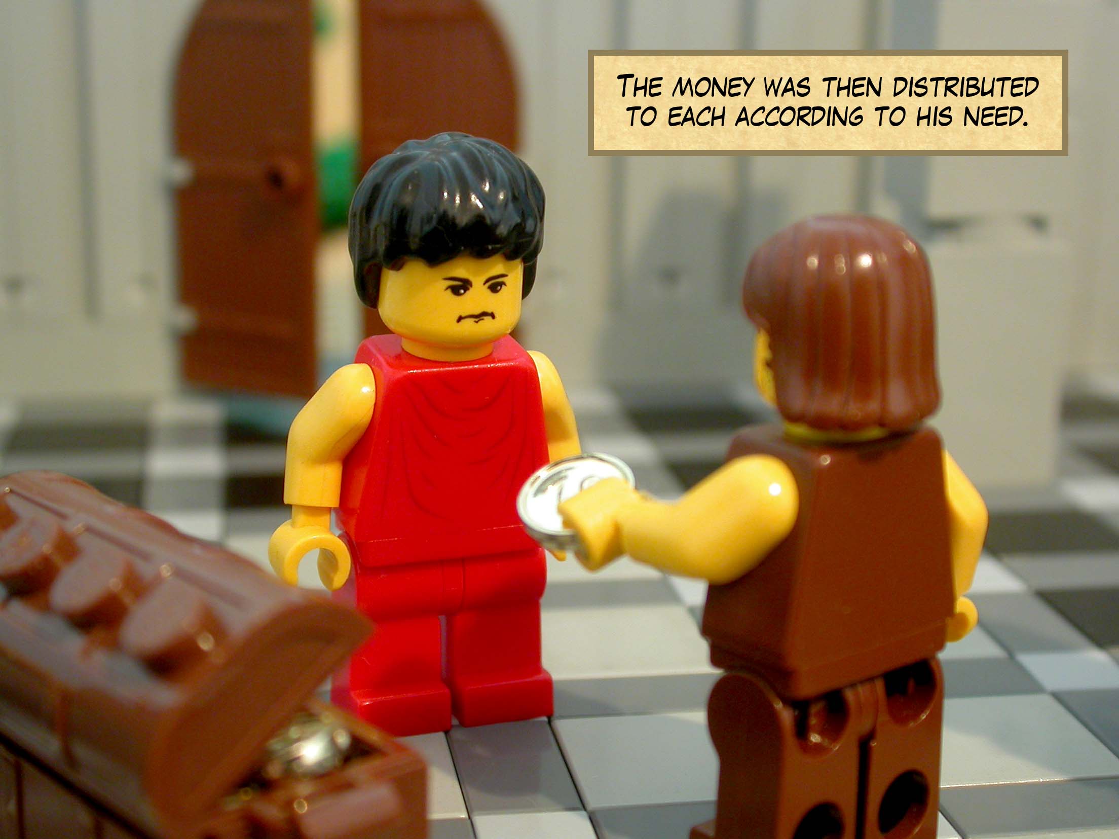 The money was then distributed to each according to his need.