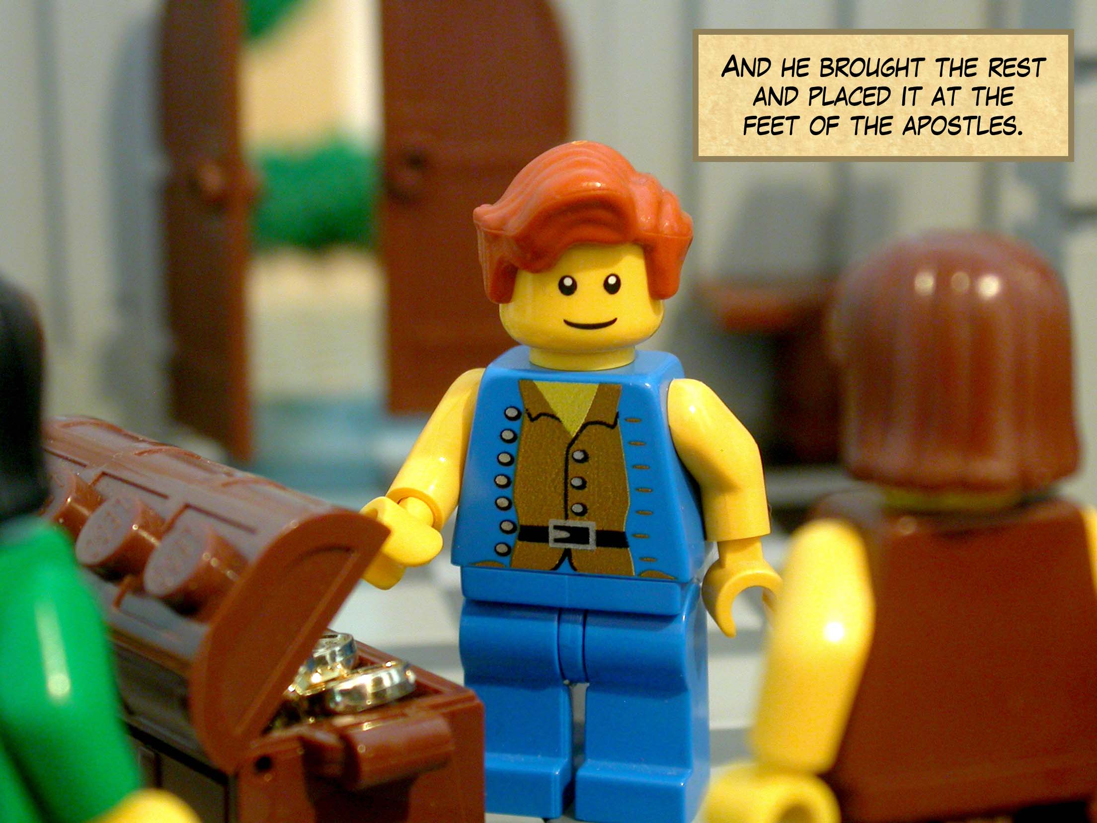 And he brought the rest and placed it at the feet of the apostles.