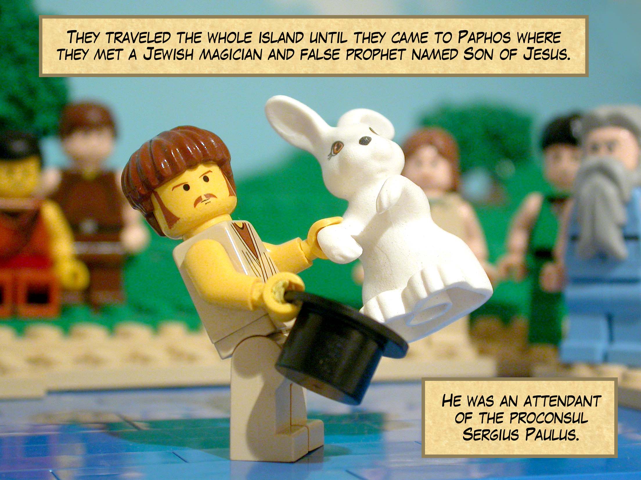 They traveled the whole island until they came to Paphos where they met a Jewish magician and false prophet named Son of Jesus, an attendant of the proconsul Sergius Paulus.