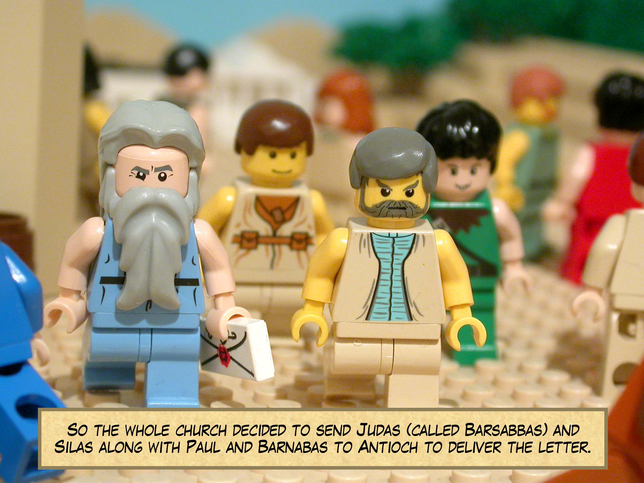So the apostles, elders, and whole church decided to send Judas called Barsabbas and Silas along with Paul and Barnabas to Antioch to deliver the letter.
