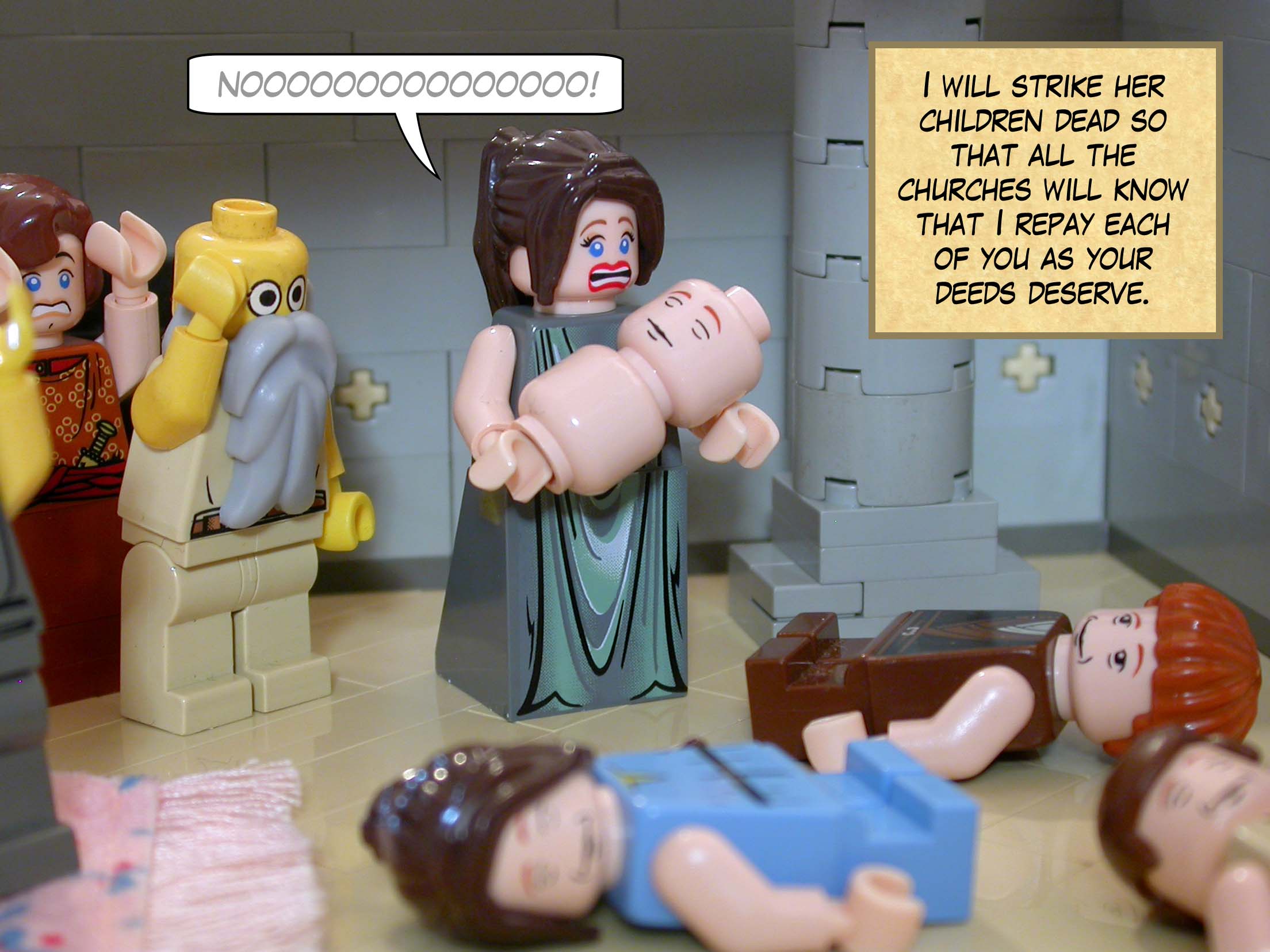 'I will strike her children dead so that all the churches will know that I repay each of you as your deeds deserve.'