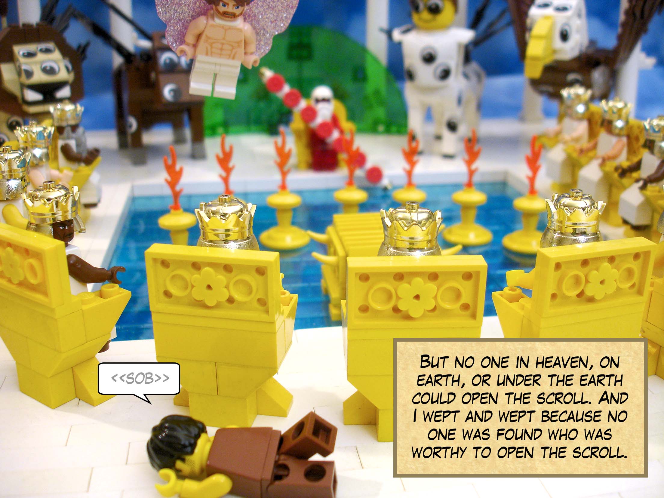 But no one in heaven, on earth, or under the earth could open the scroll. And I wept and wept because no one was found who was worthy to open the scroll.