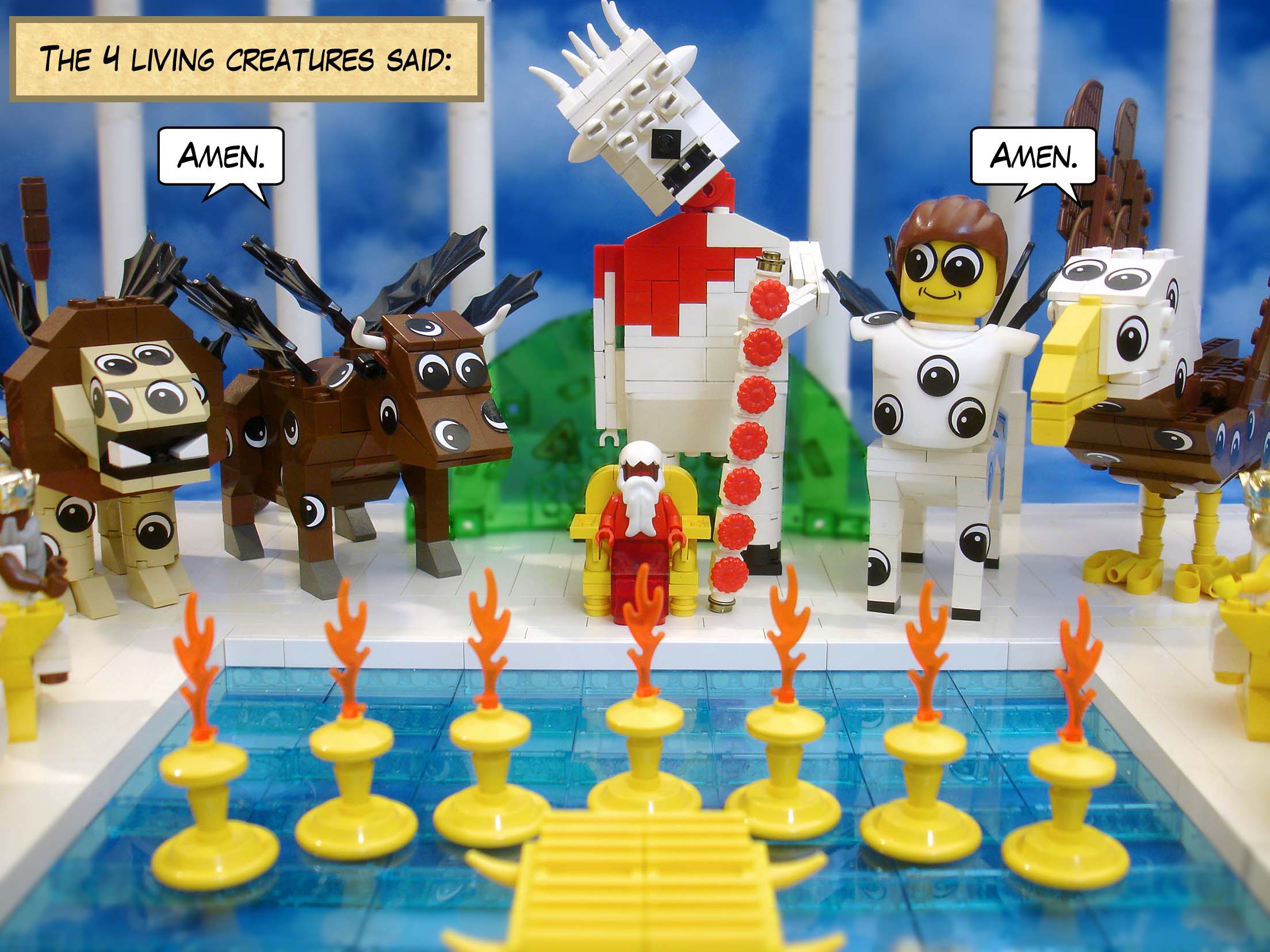 The four living creatures said, 'Amen.'