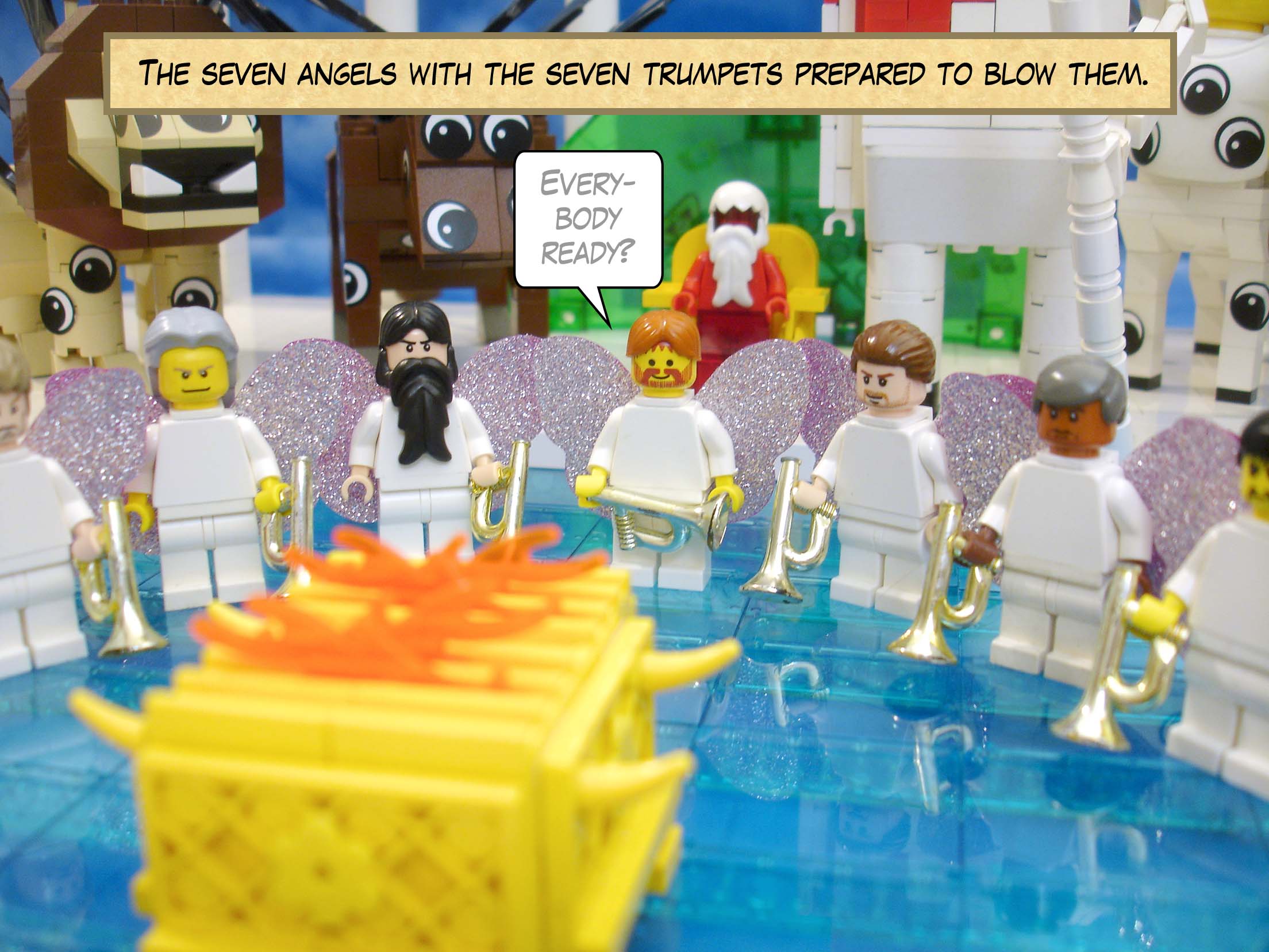The seven angels with the seven trumpets prepared to blow them.