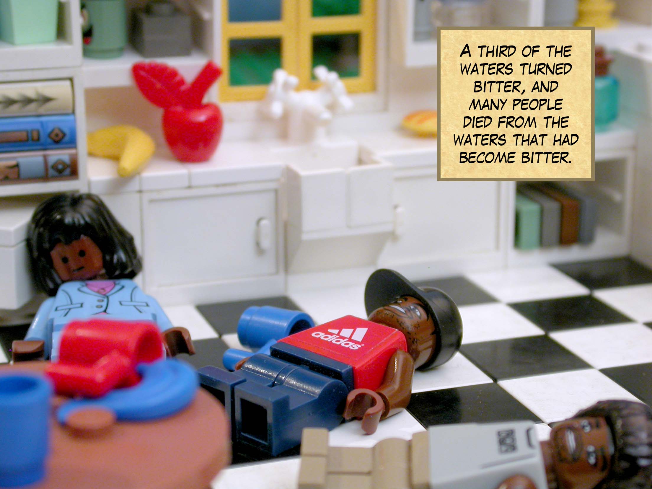 A third of the waters turned bitter, and many people died from the waters that had become bitter.