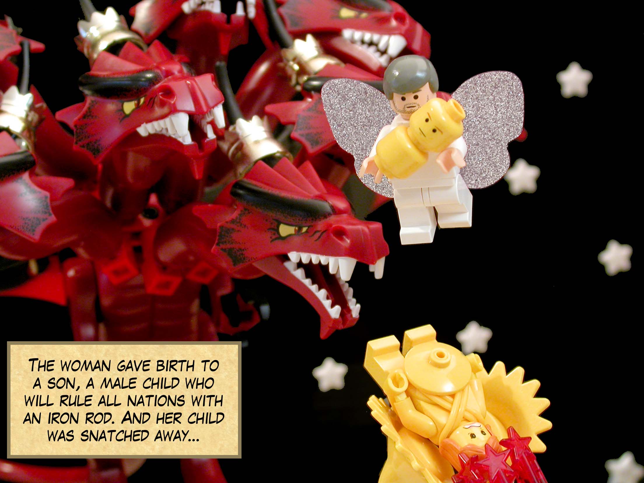 The woman gave birth to a son, a male child who will rule all nations with an iron rod. And her child was snatched away...