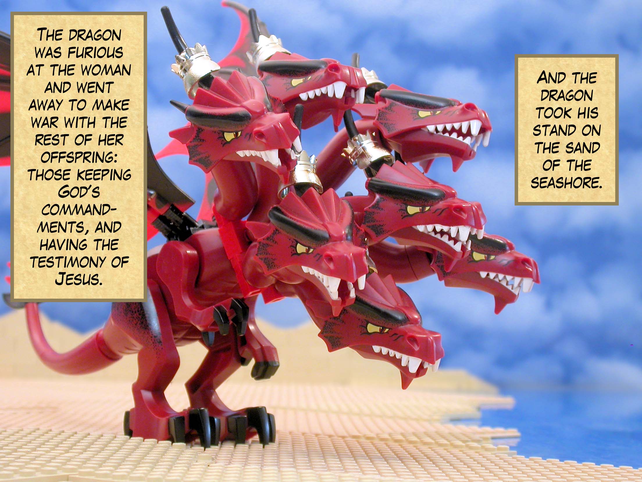 Then I saw a beast rising out of the sea. It had ten horns and seven heads, and on its horns were ten crowns.