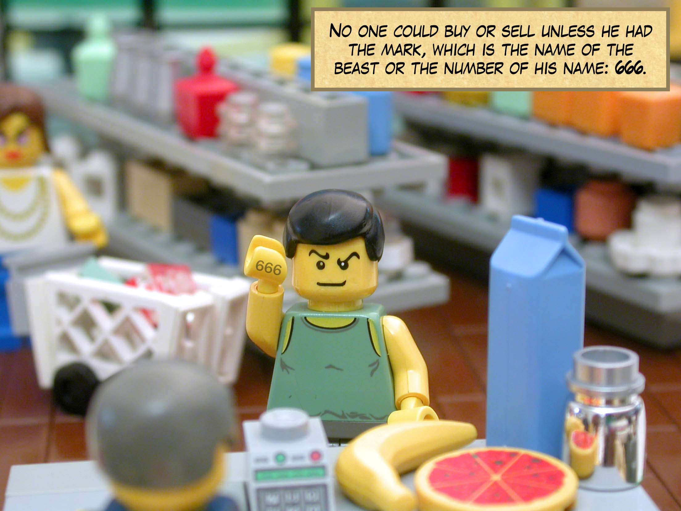 No one could buy or sell unless he had the mark, which is the name of the beast or the number of his name: 666.