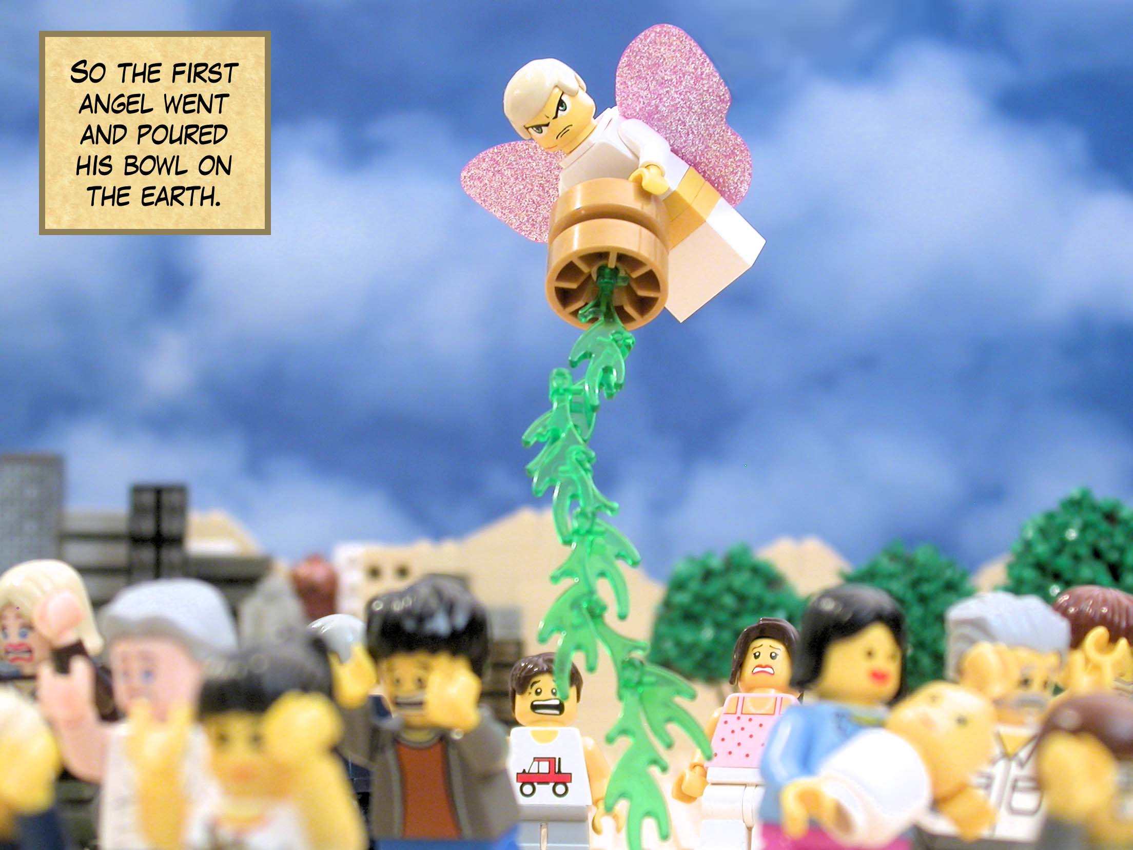 So the first angel went and poured his bowl on the earth.