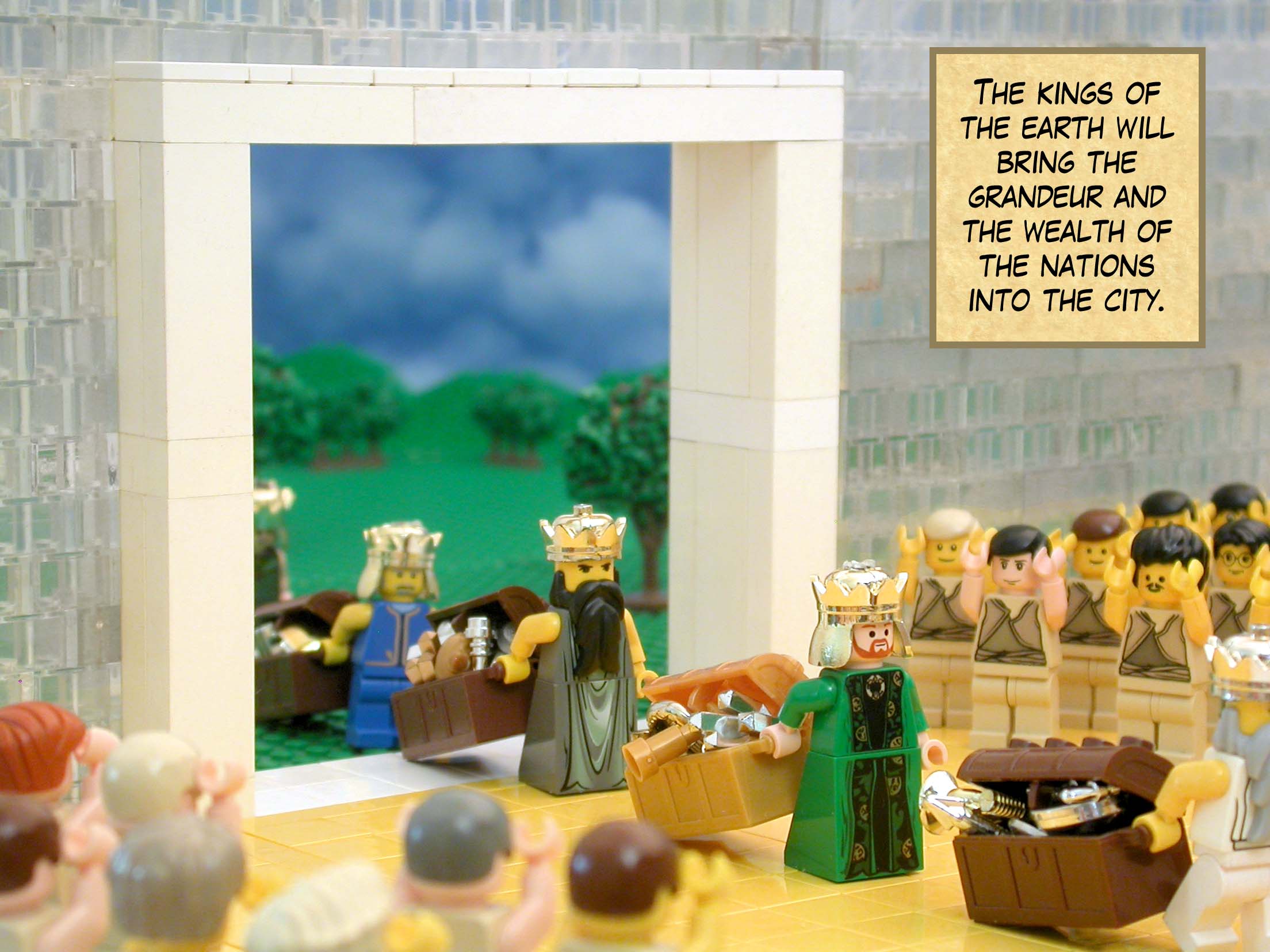 The kings of the earth will bring the grandeur and the wealth of the nations into the city.