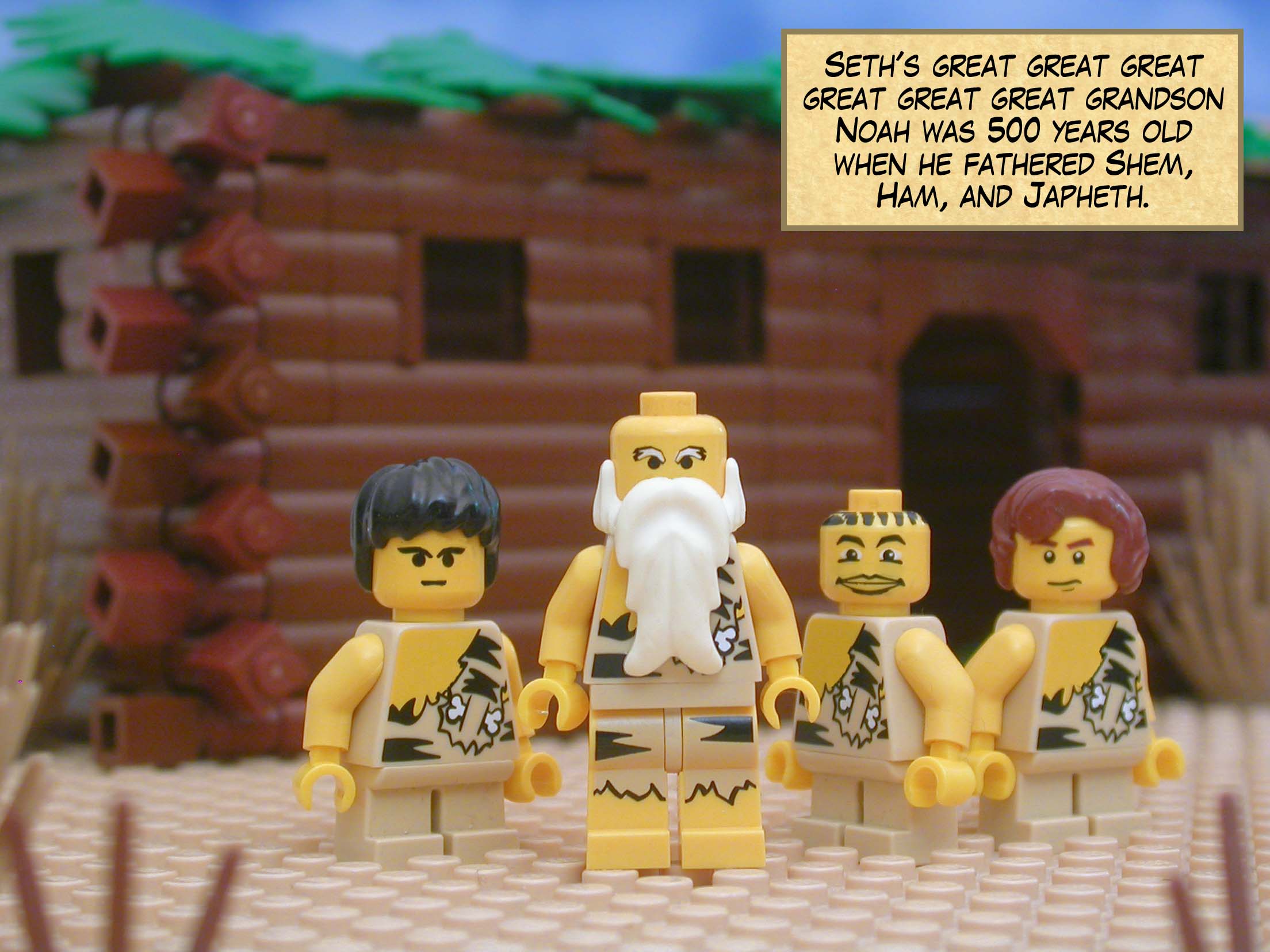 Seth's great great great great great great grandson Noah was 500 years old when he fathered Shem, Ham, and Japheth.