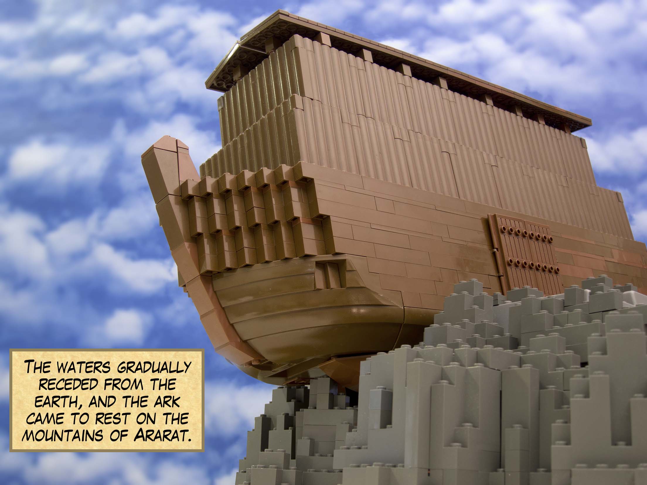 The waters gradually receded from the earth, and the ark came to rest on the mountains of Ararat.