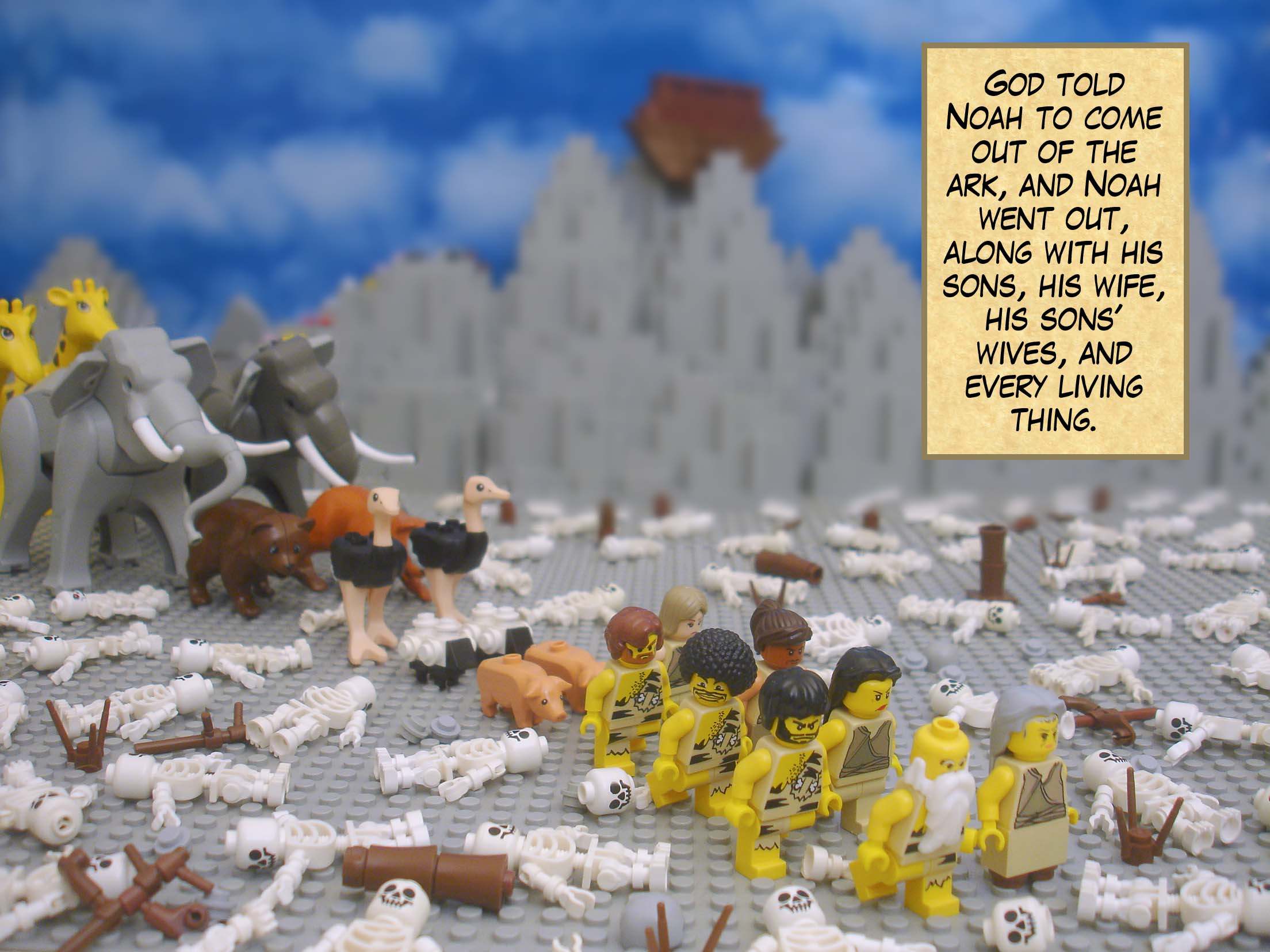 God told Noah to come out of the ark, and Noah went out, along with his sons, his wife, his sons' wives, and every living thing.