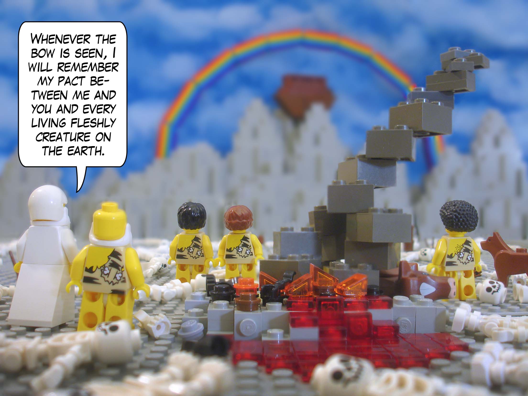 "Whenever the bow is seen, I will remember my pact between me and you and every living fleshly creature on the earth."