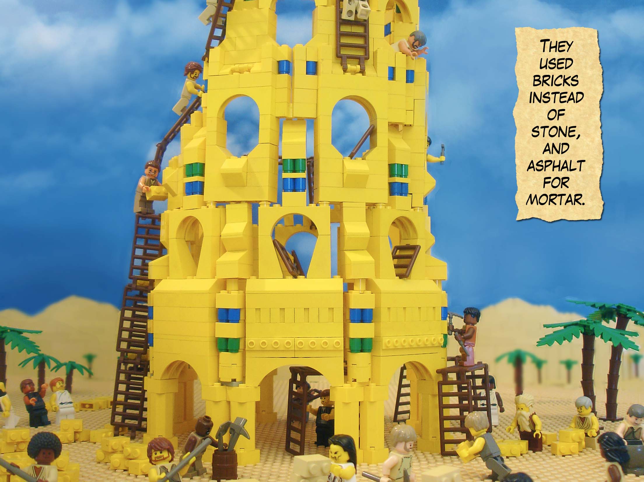 They used bricks instead of stone, and asphalt for mortar.