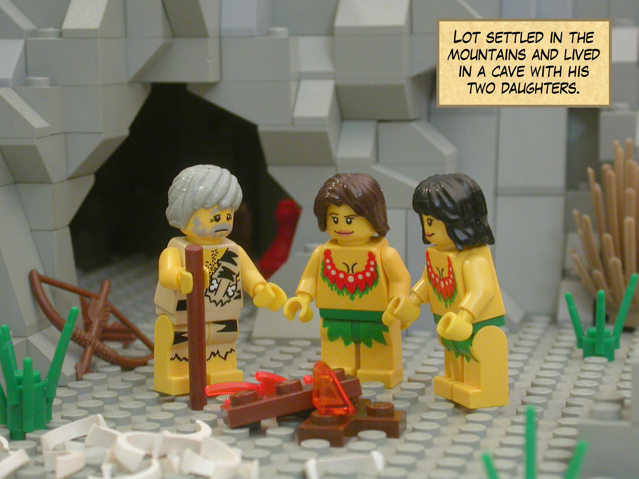 Lot settled in the mountains and lived in a cave with his two daughters.