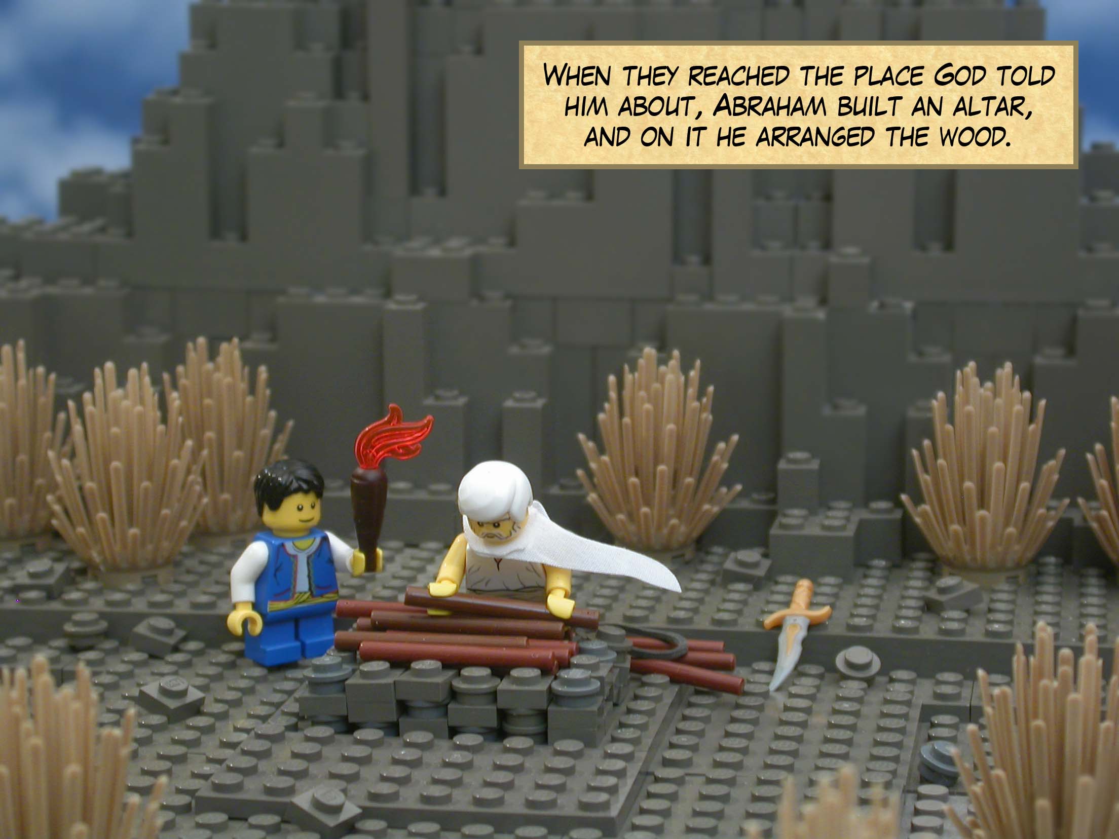 When they reached the place God told him about, Abraham built an altar, and on it he arranged the wood.