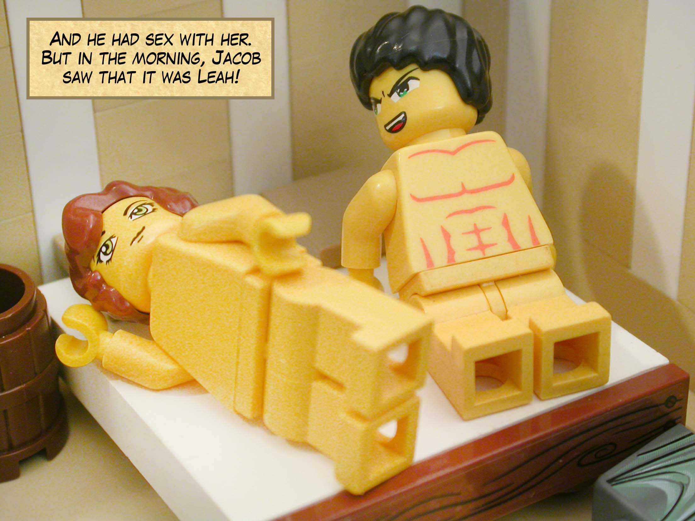 And he had sex with her.  But in the morning, Jacob saw that it was Leah!