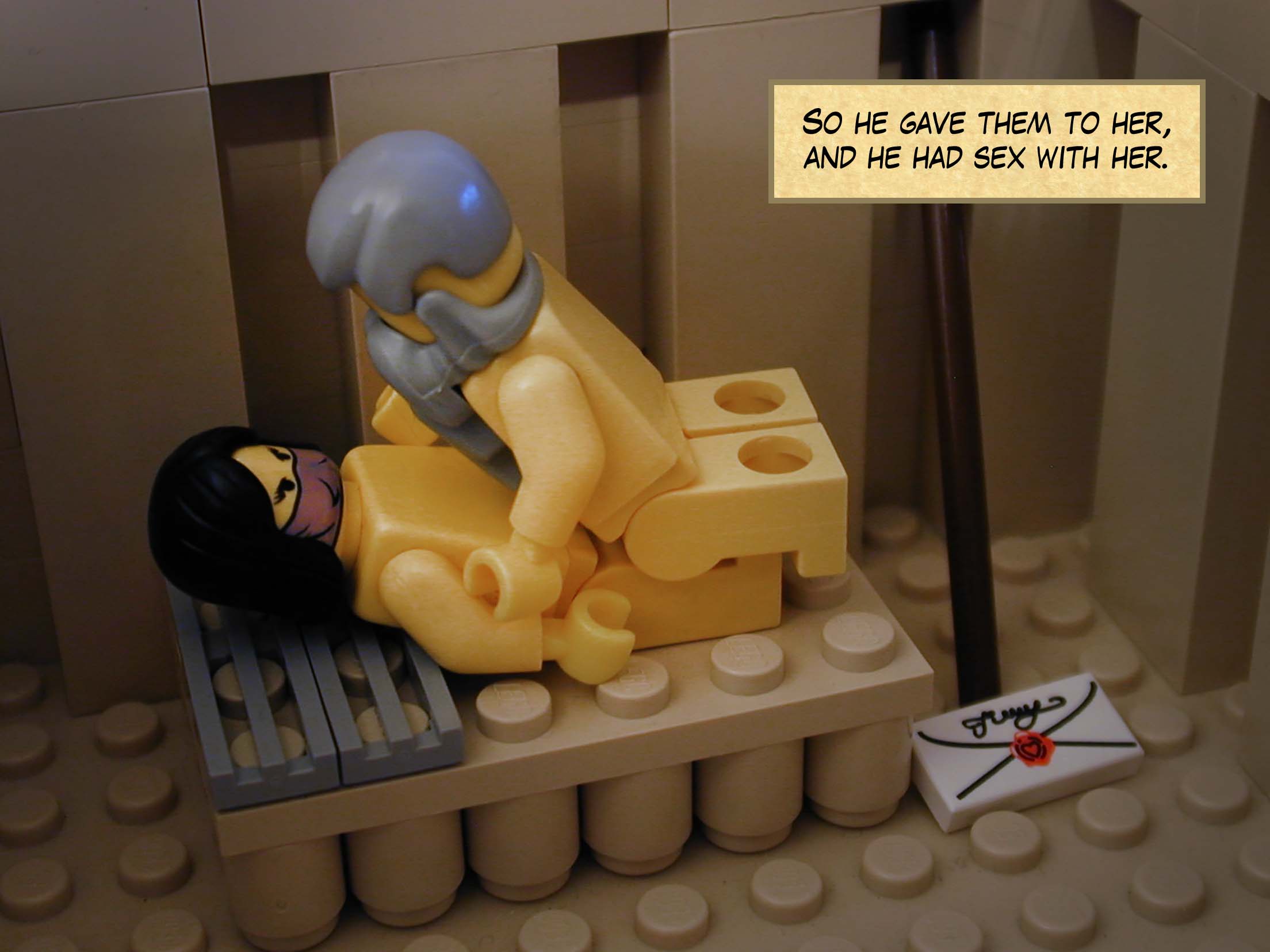 So he gave them to her, and he had sex with her.