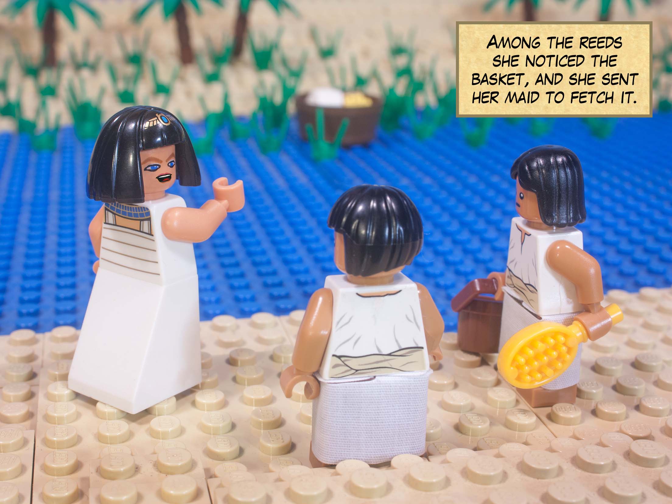 Among the reeds she noticed the basket, and she sent her maid to fetch it.