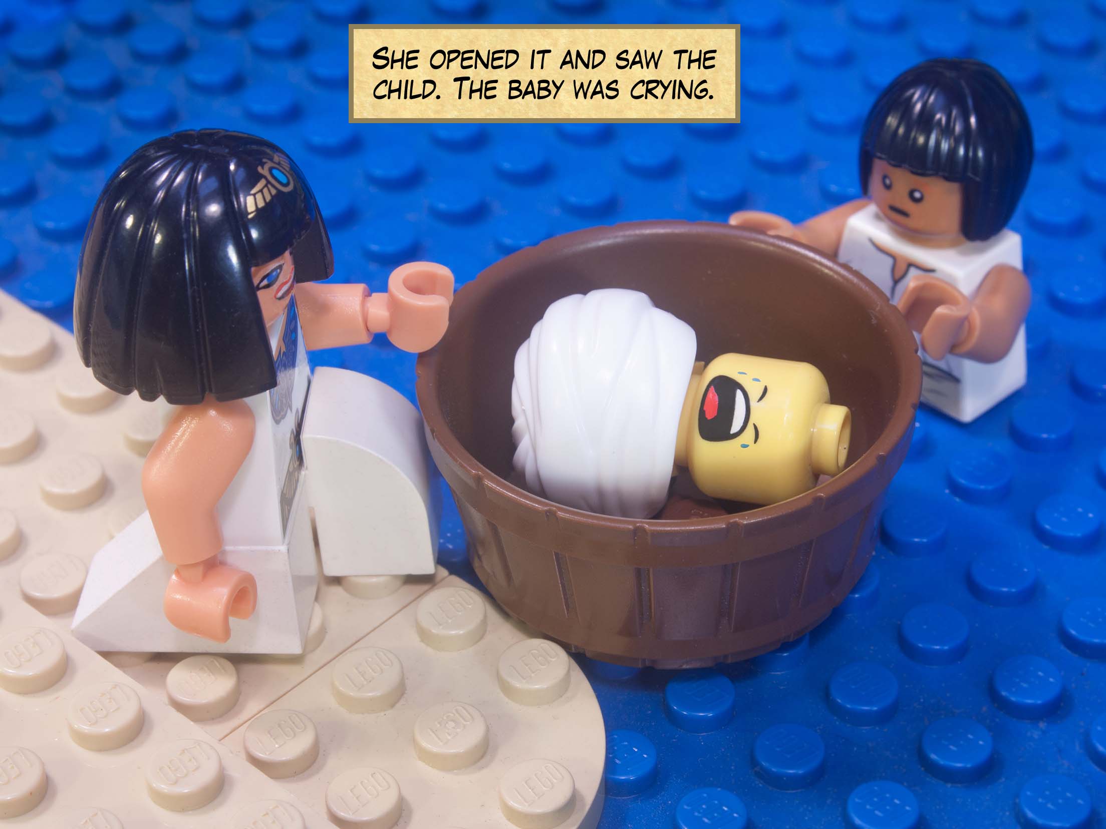 She opened it and saw the child. The baby was crying.