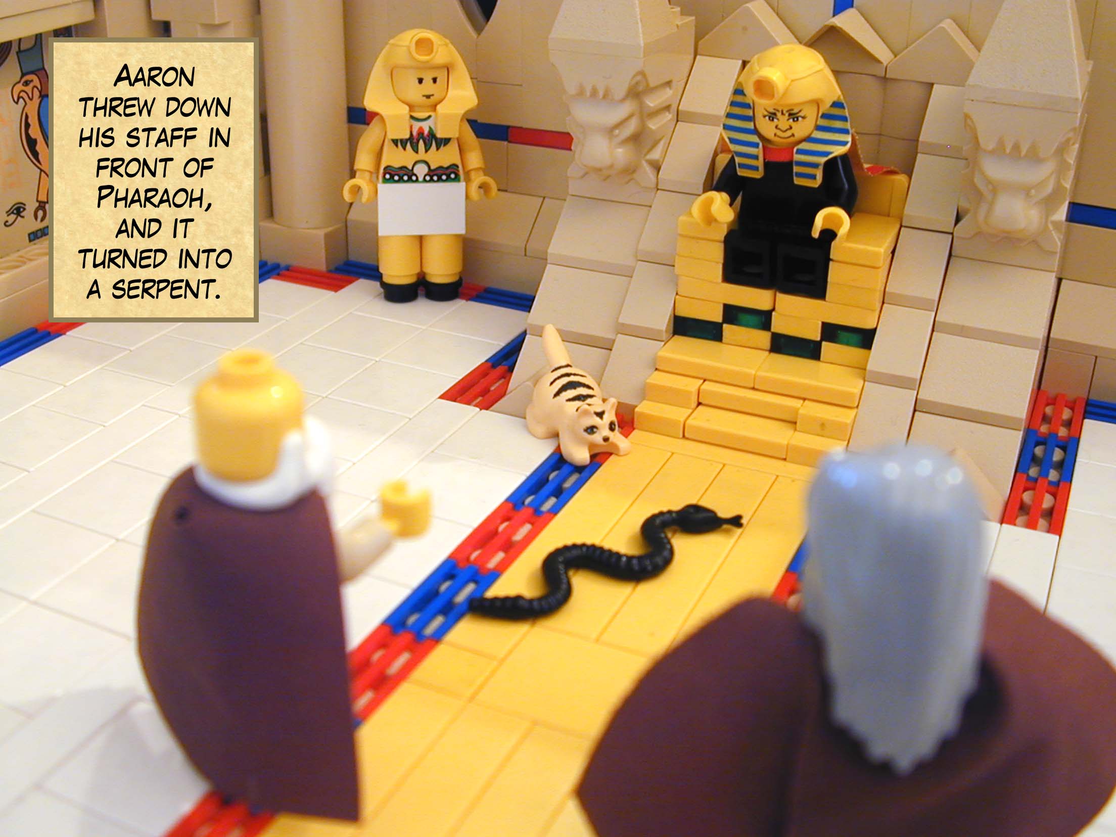 Aaron threw down his staff in front of Pharaoh, and it turned into a serpent.