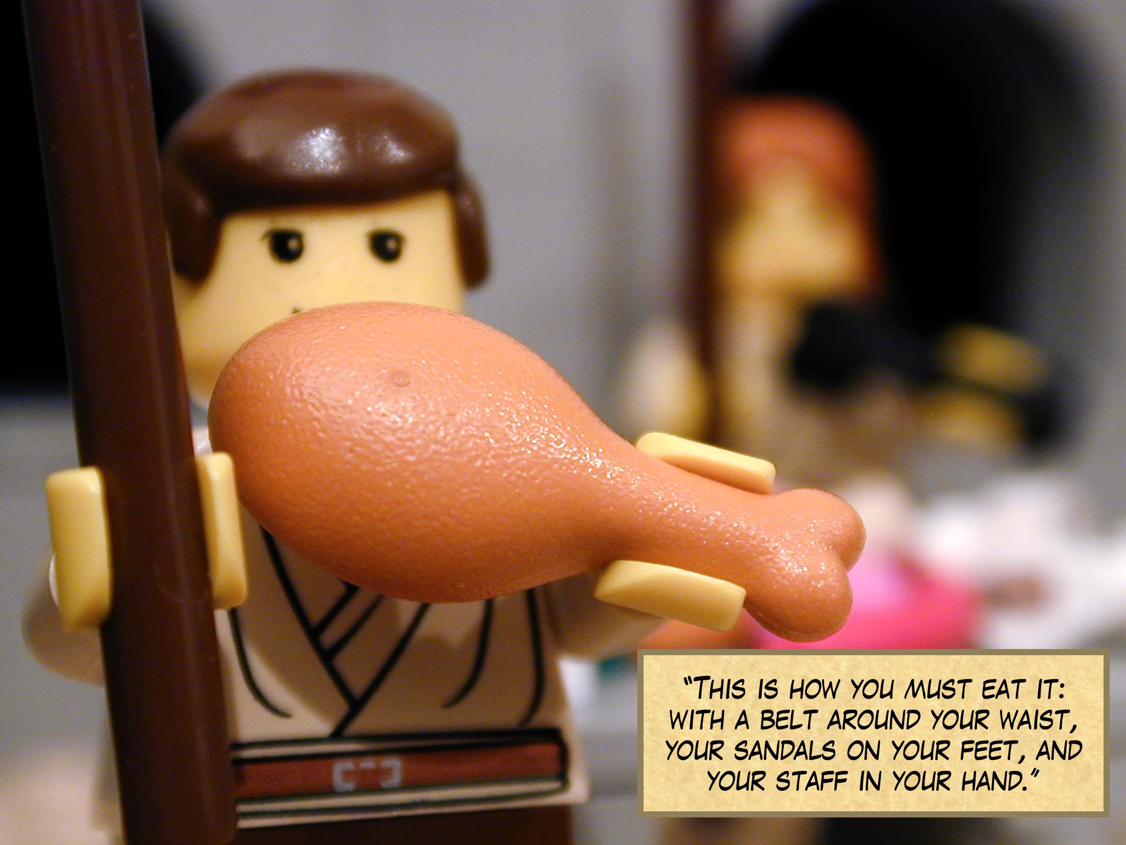 'This is how you must eat it: with a belt around your waist, your sandals on your feet, and your staff in your hand.'