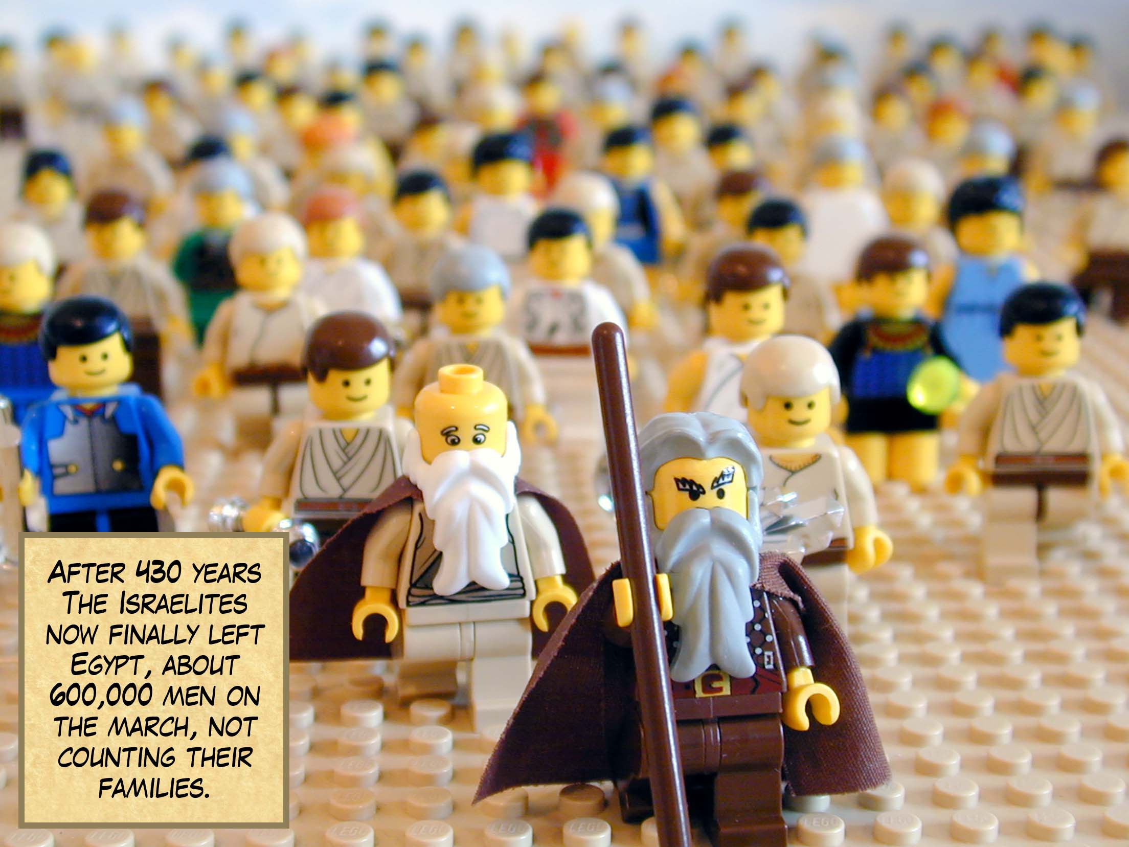 The Israelites left Rameses for Succoth, about six hundred thousand on the march -- men, that is, not counting their families. The time that the Israelites spent in Egypt was four hundred and thirty years. And on the very day the four hundred and thirty years ended, all Yahweh's armies left Egypt.