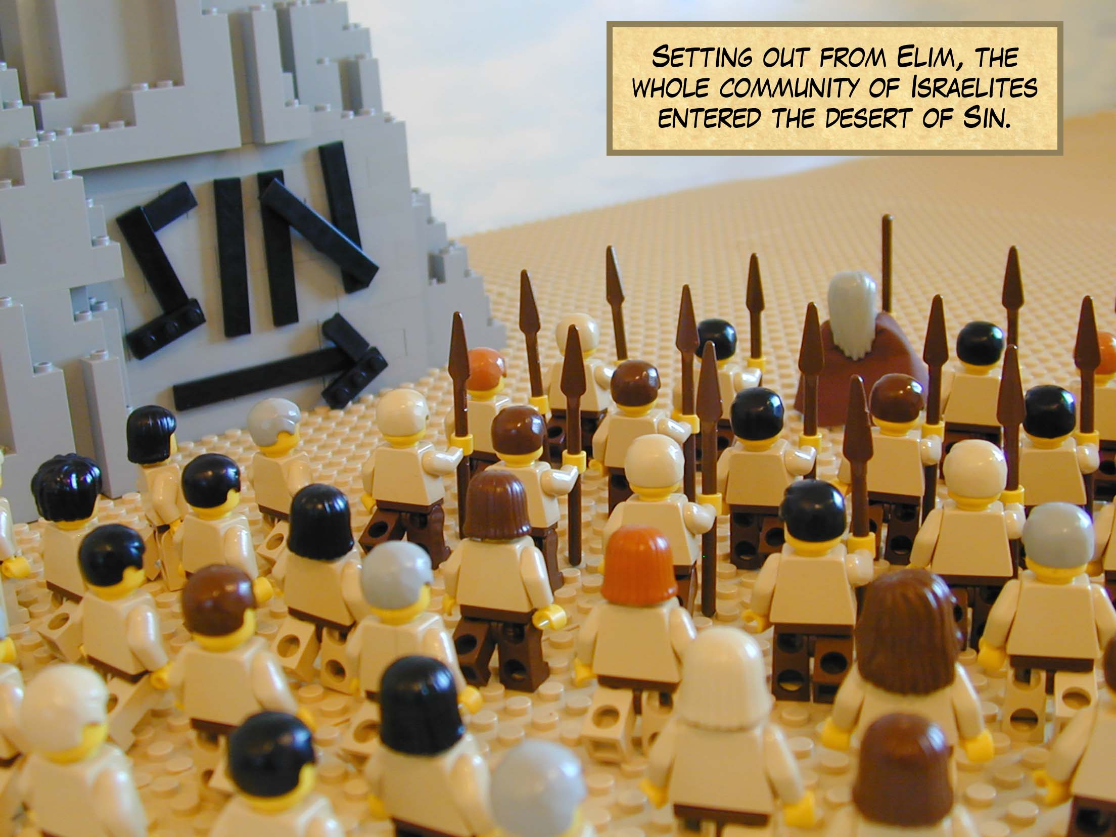 Setting out from Elim, the whole community of Israelites entered the desert of Sin on the fifteenth day of the second month after they had left Egypt.