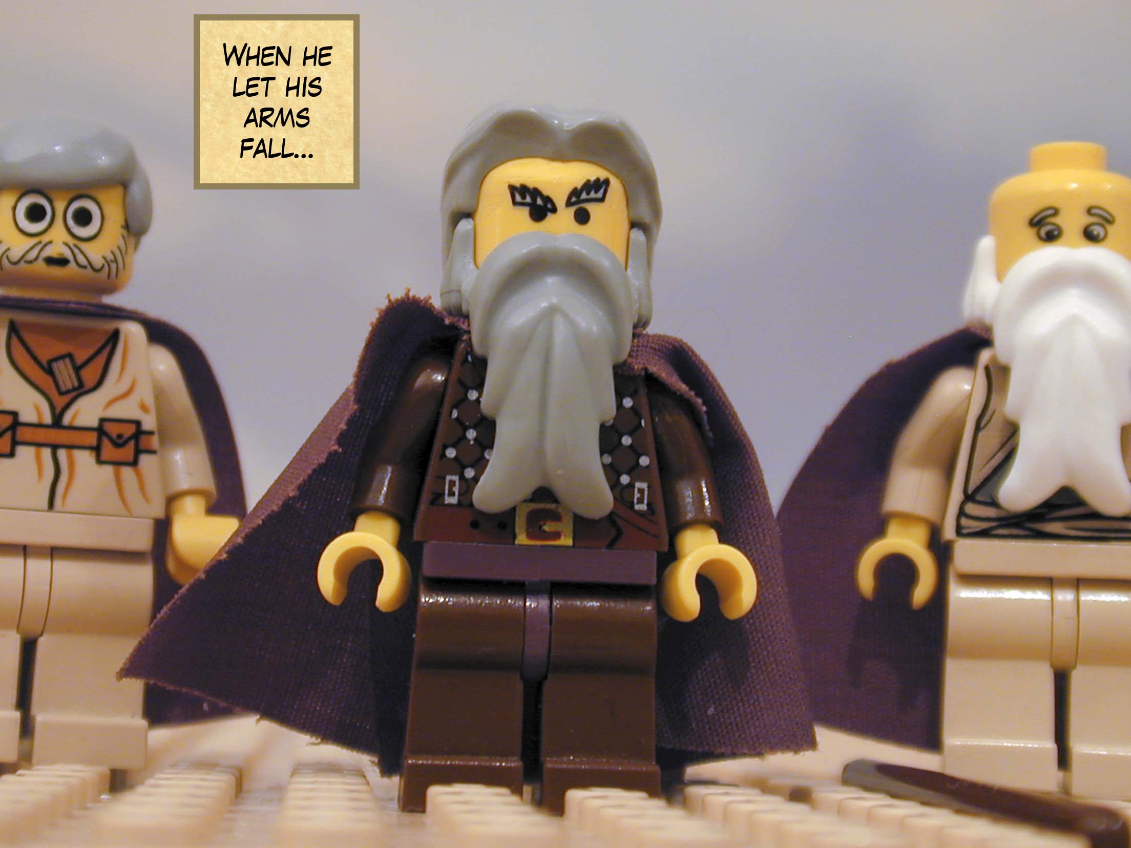 When he let his arms fall...