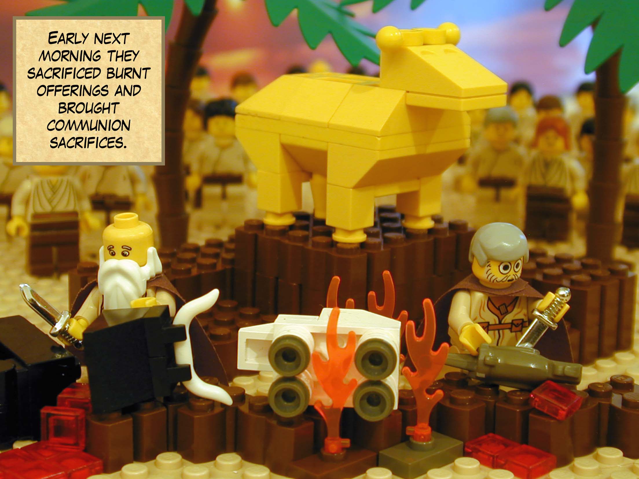 Early next morning they sacrificed burnt offerings and brought communion sacrifices.