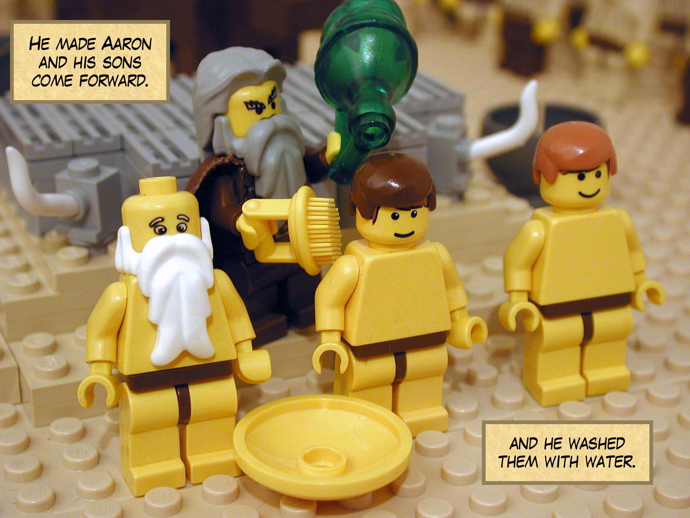 He made Aaron and his sons come forward and he washed them with water.