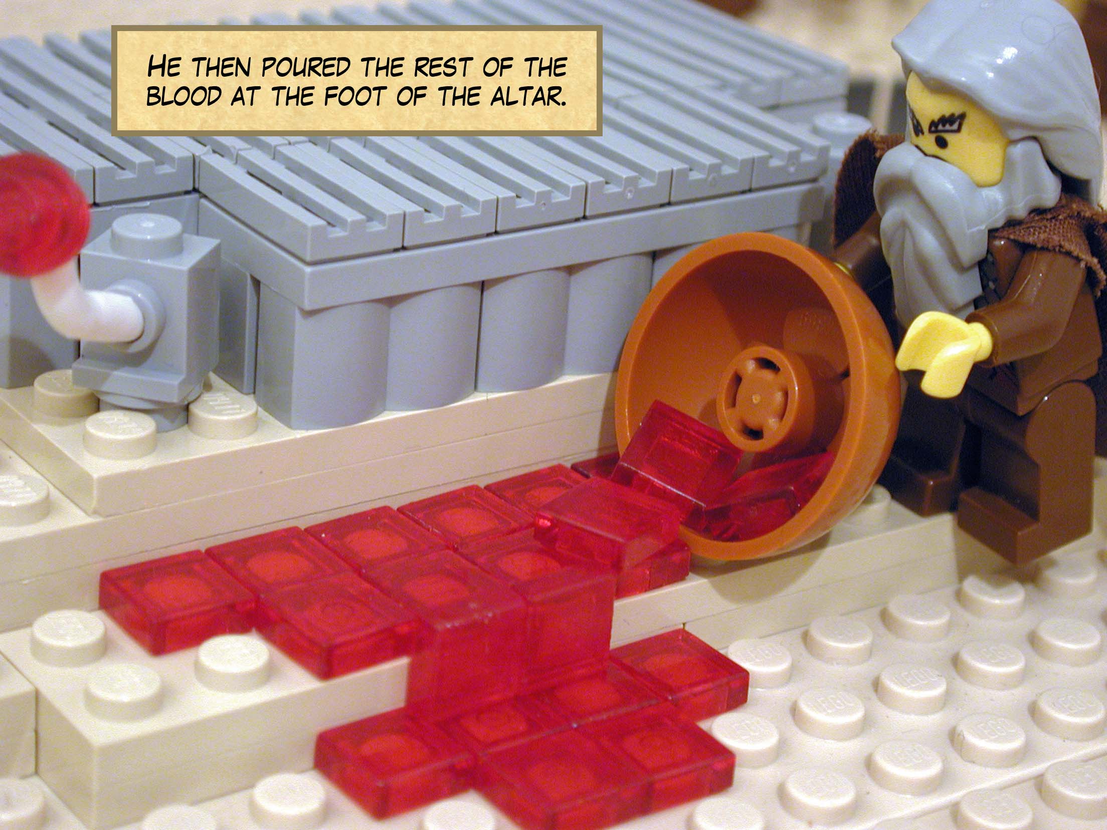 He then poured the rest of the blood at the foot of the altar.