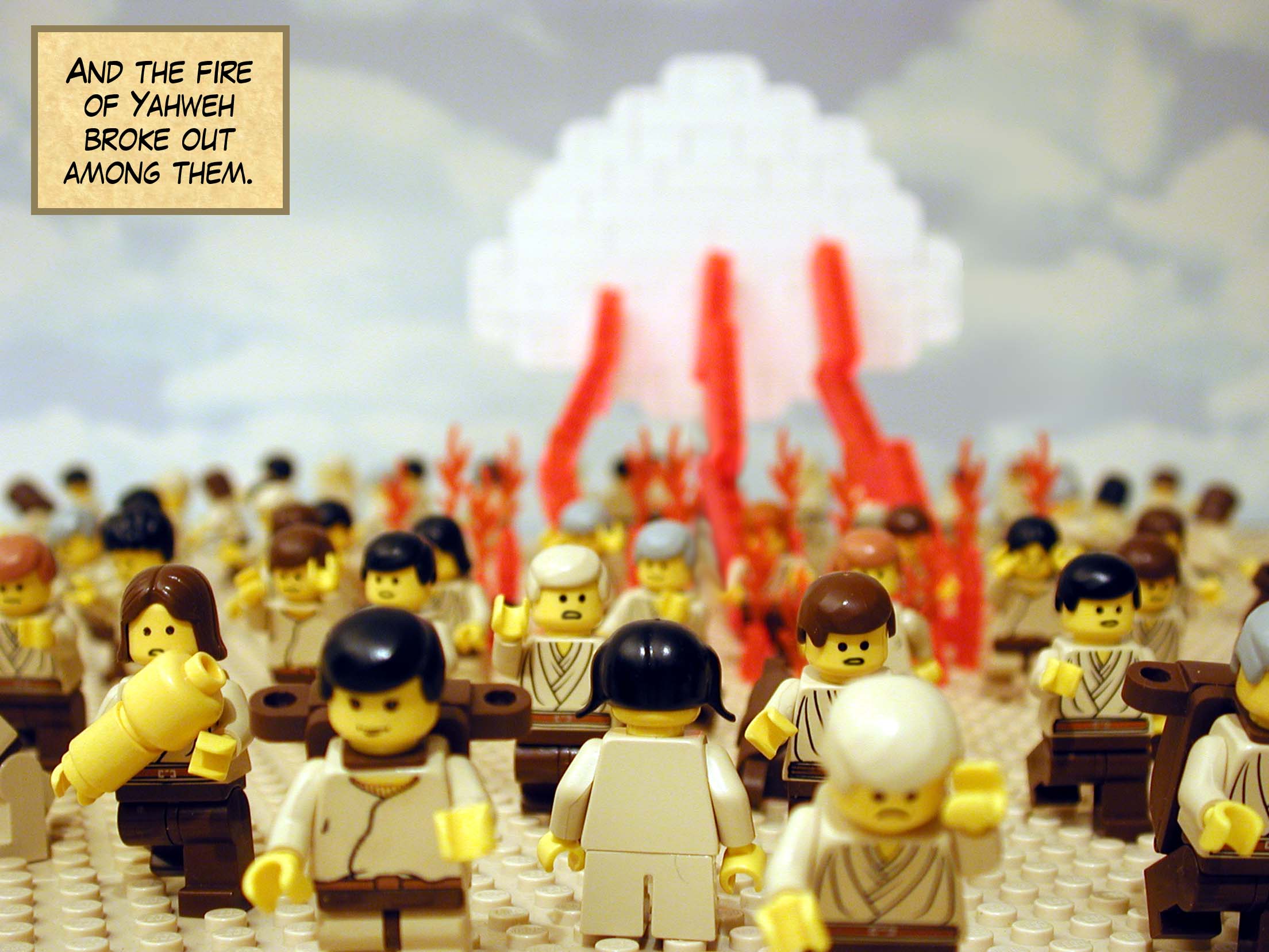 And the fire of Yahweh broke out among them.