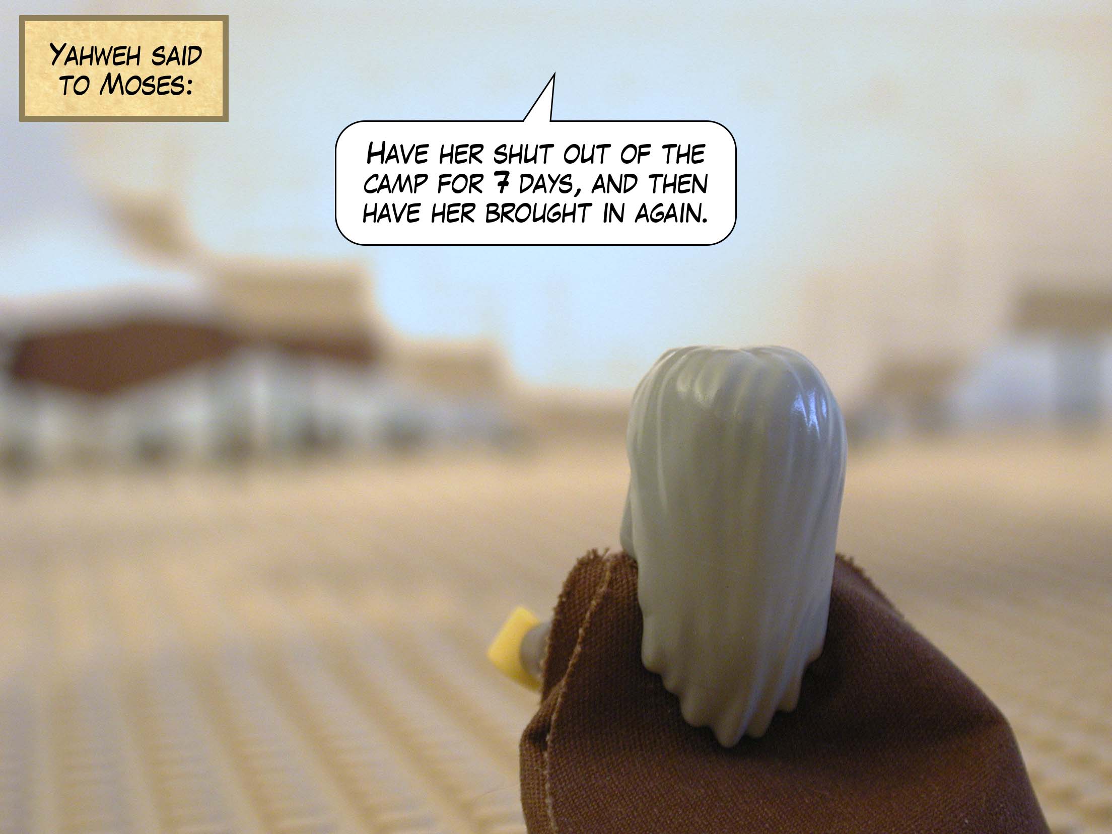 Yahweh said to Moses, 'Have her shut out of the camp for seven days, and then have her brought in again.