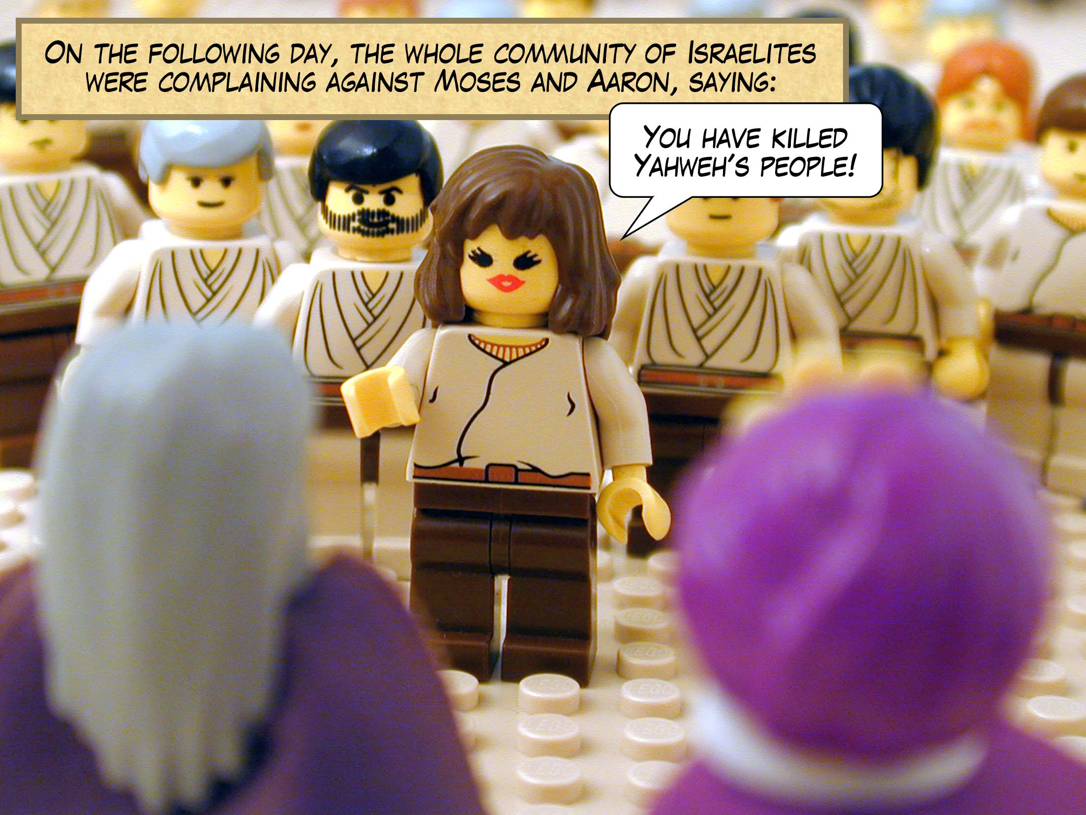 On the following day, the whole community of Israelites were complaining against Moses and Aaron, saying, 'You have killed Yahweh's people!'