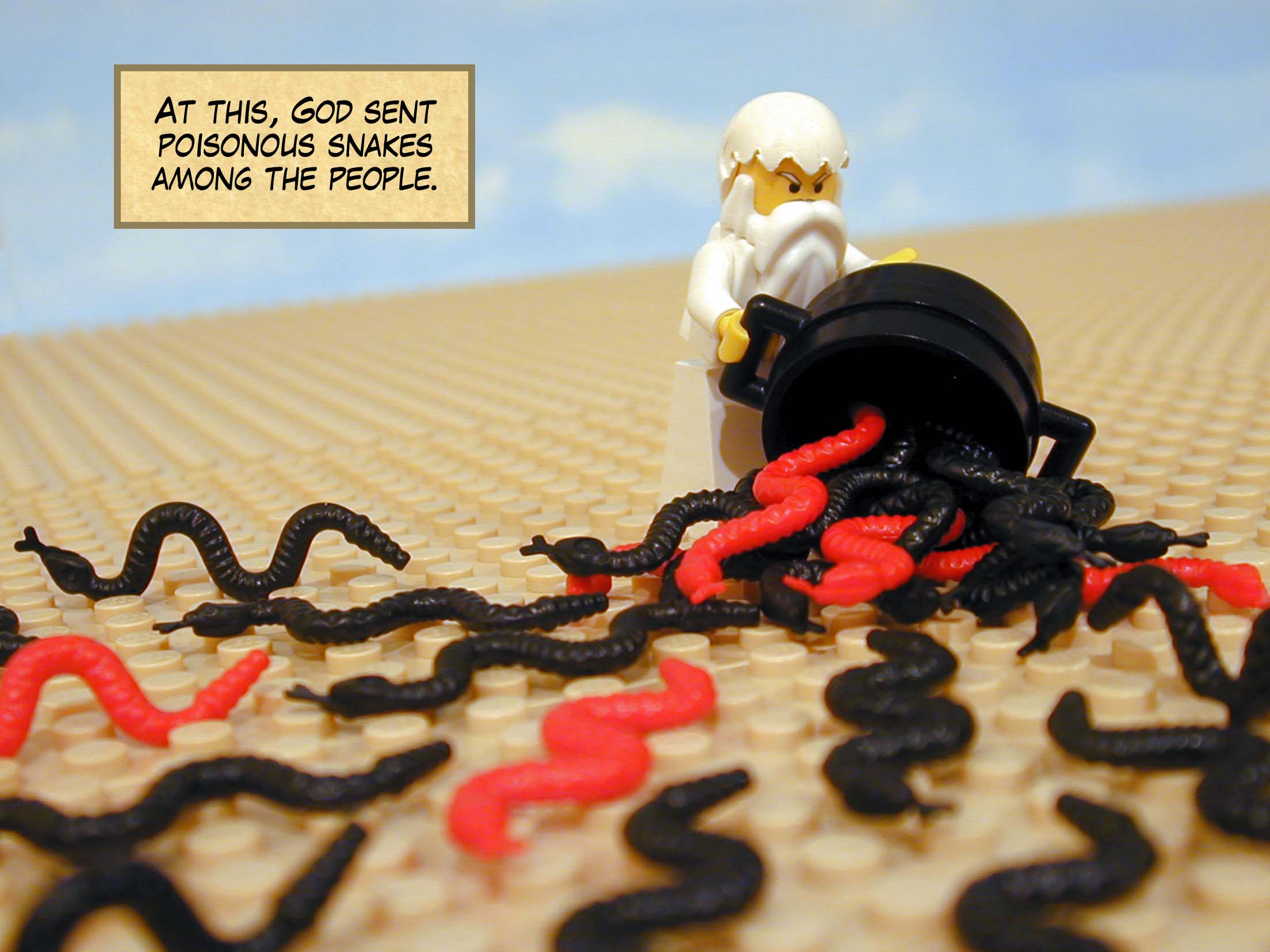 At this, God sent poisonous snakes among the people.